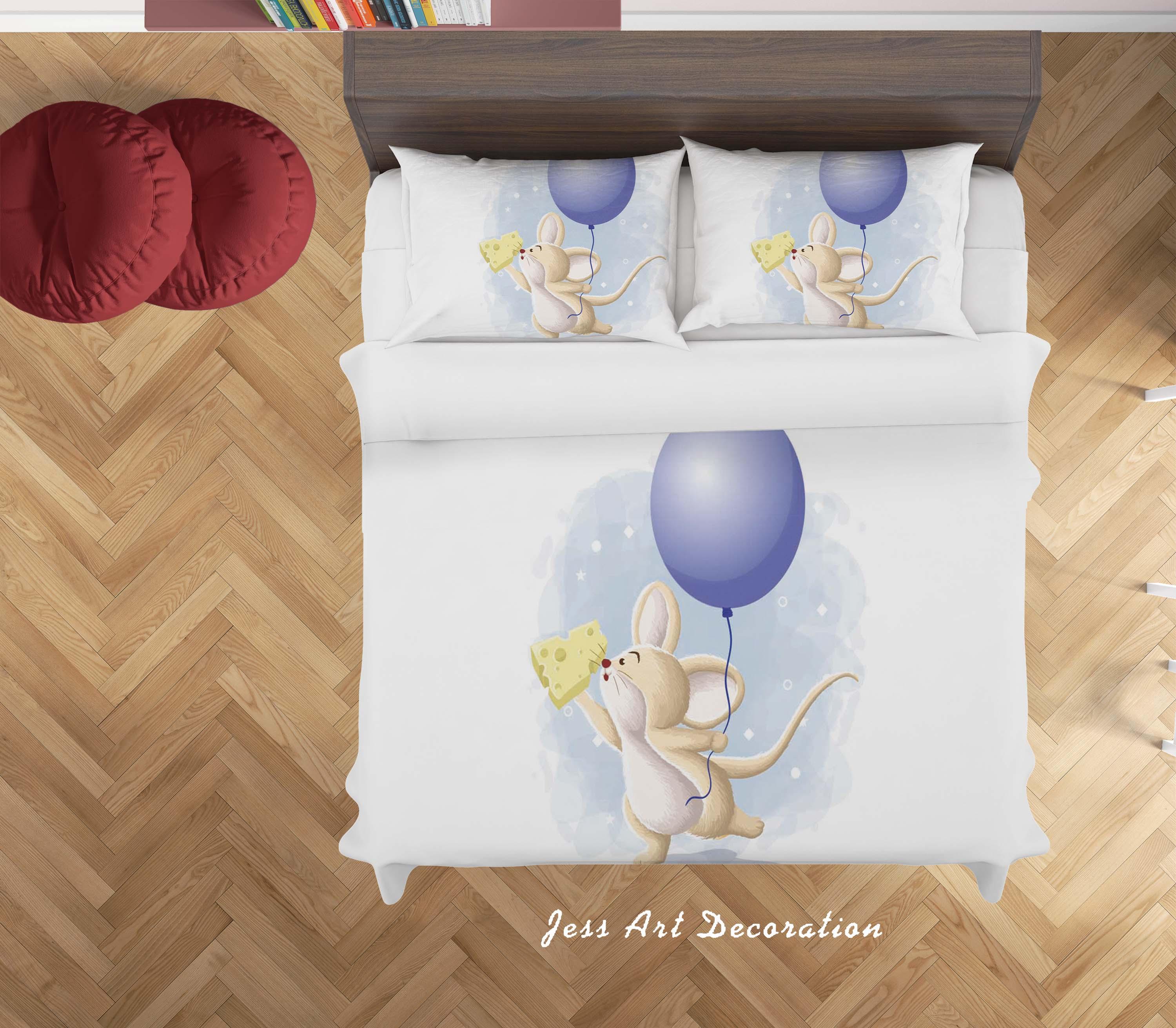 3D White Blue Mouse Balloon Quilt Cover Set Bedding Set Duvet Cover Pillowcases SF45- Jess Art Decoration