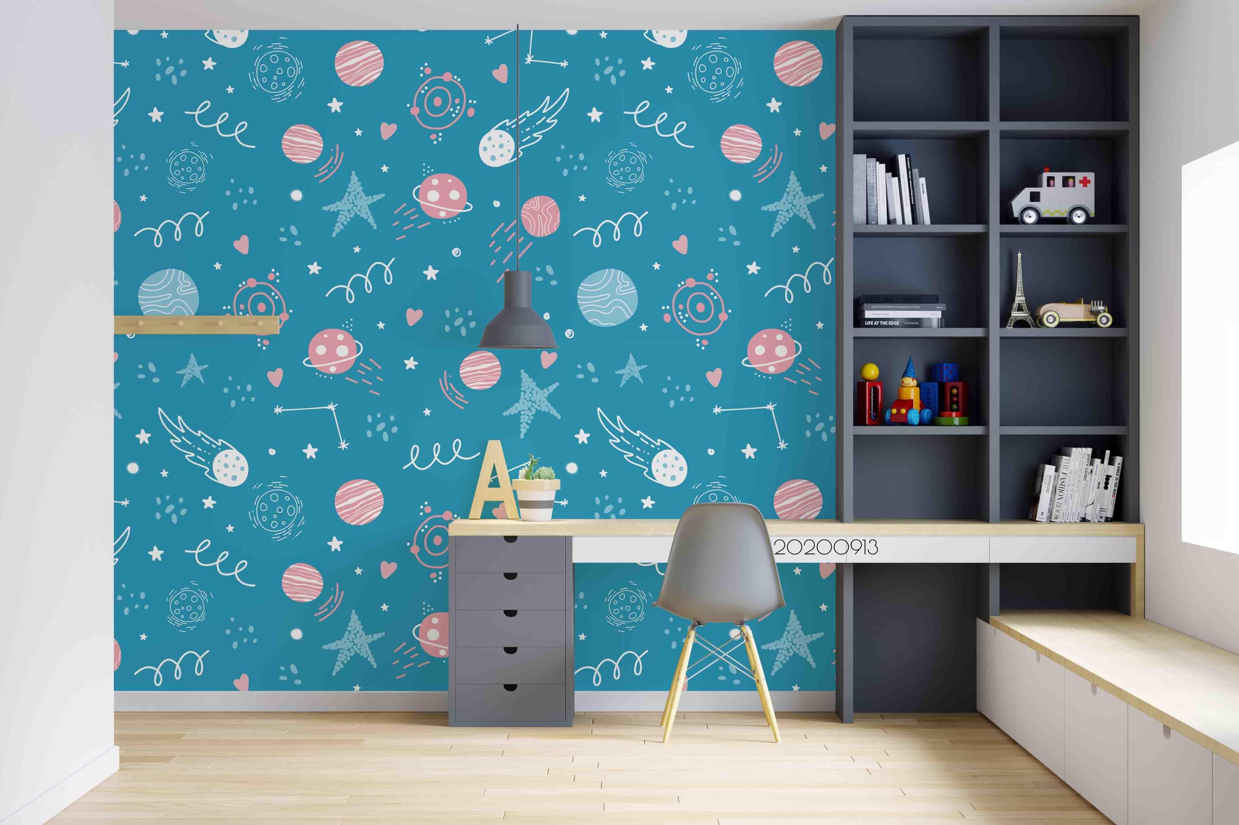 3D Blue Space Star Track Planet Sun Earth Wall Mural Wallpaper LXL- Jess Art Decoration