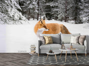 3D Winter Snow Pine  Jungle Fox Wall Mural Wallpaper SWW1643- Jess Art Decoration