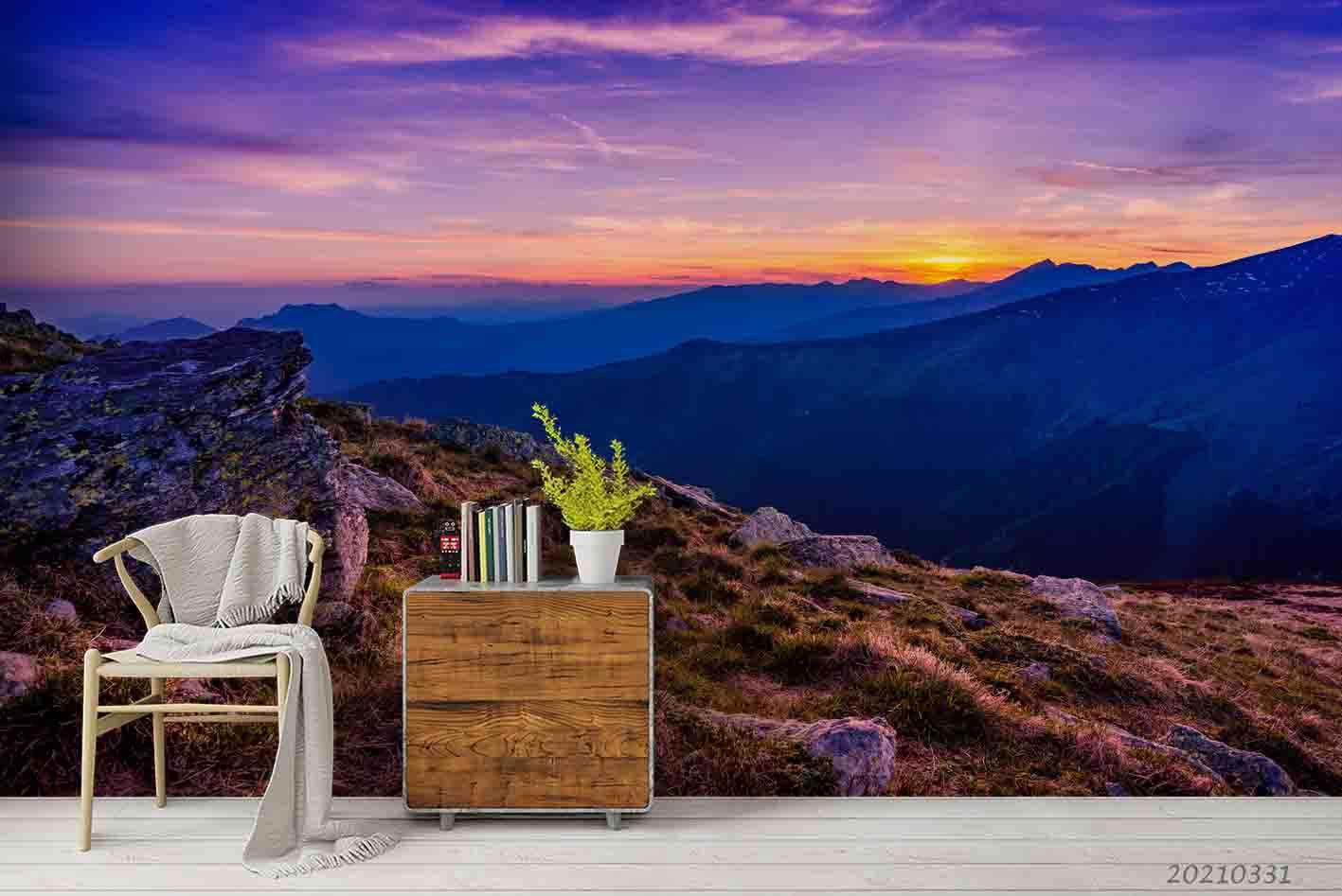 3D Sunset Sky Mountain Landscape Wall Mural Wallpaper LQH 371- Jess Art Decoration