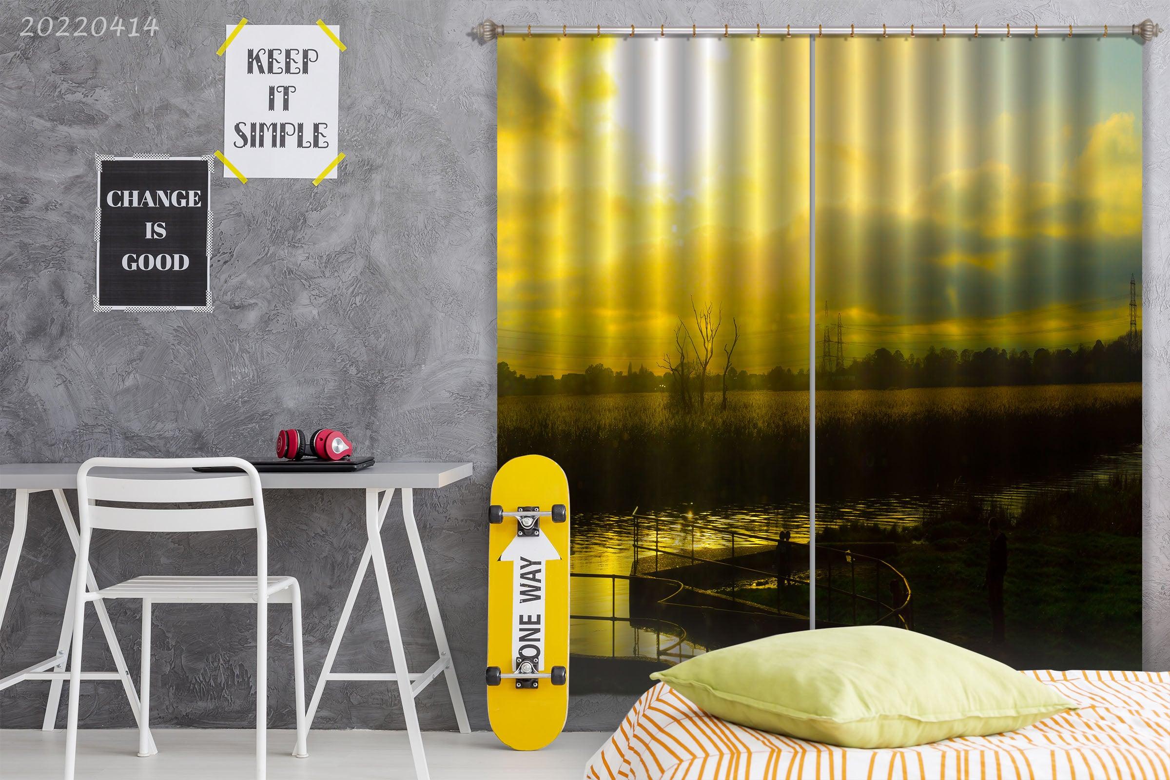 3D Landscape Nature Horizon Cloud Sky Sun Curtains and Drapes GD 4126- Jess Art Decoration