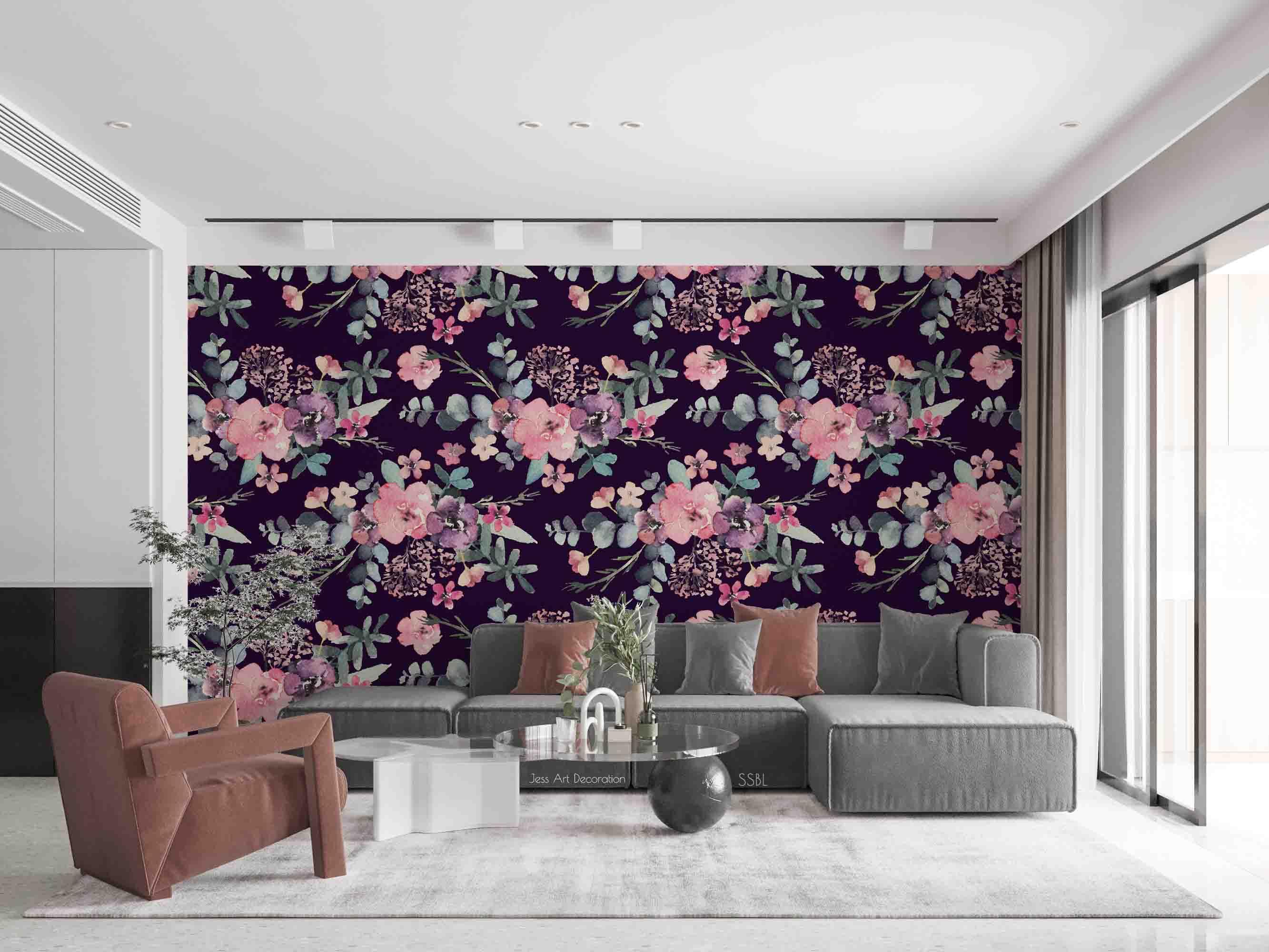 3D Vintage Pink Flowers Leaves Watercolor Pattern Wall Mural Wallpaper GD 3629- Jess Art Decoration