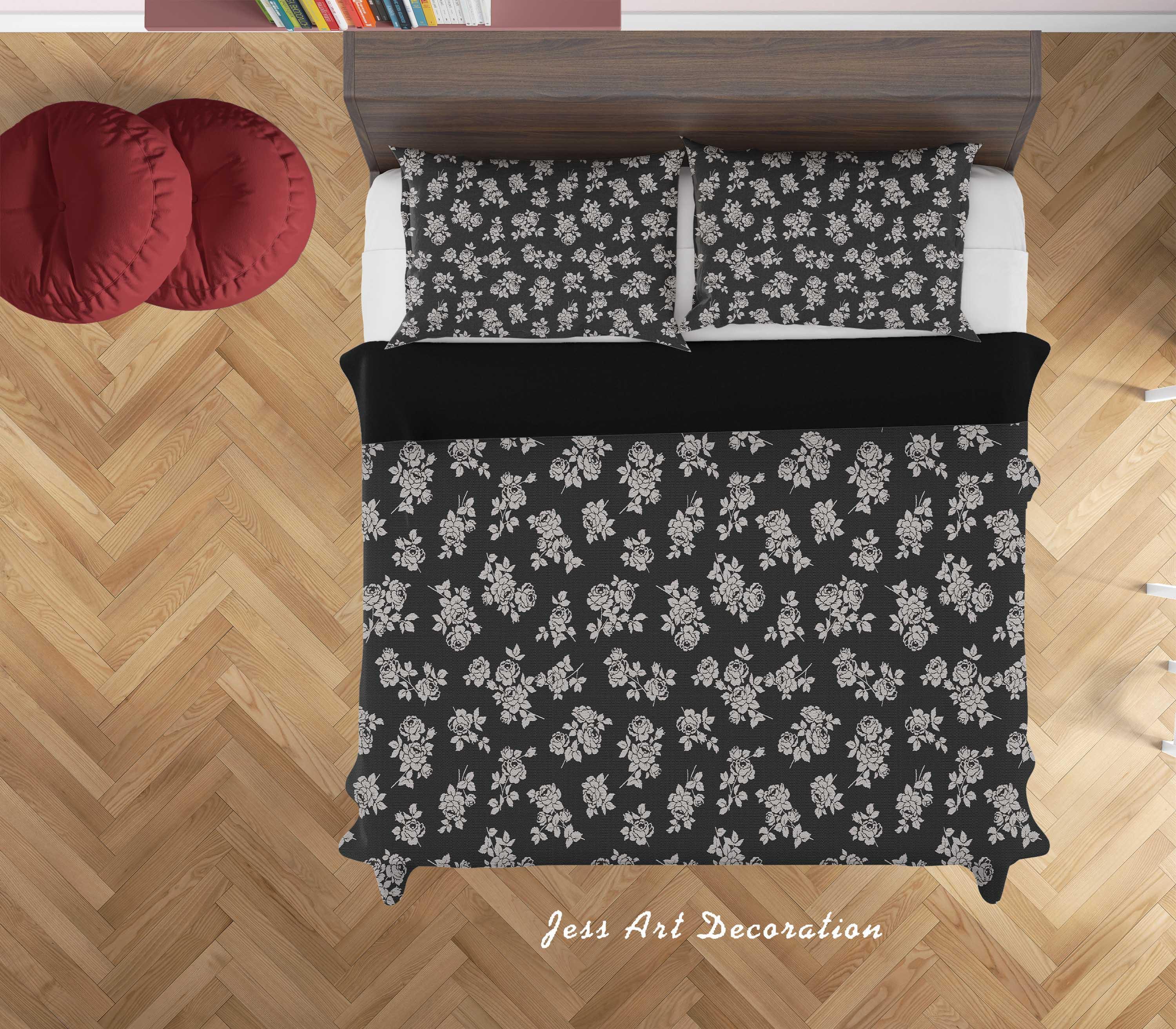 3D Black Rose Floral Quilt Cover Set Bedding Set Duvet Cover Pillowcases SF129- Jess Art Decoration