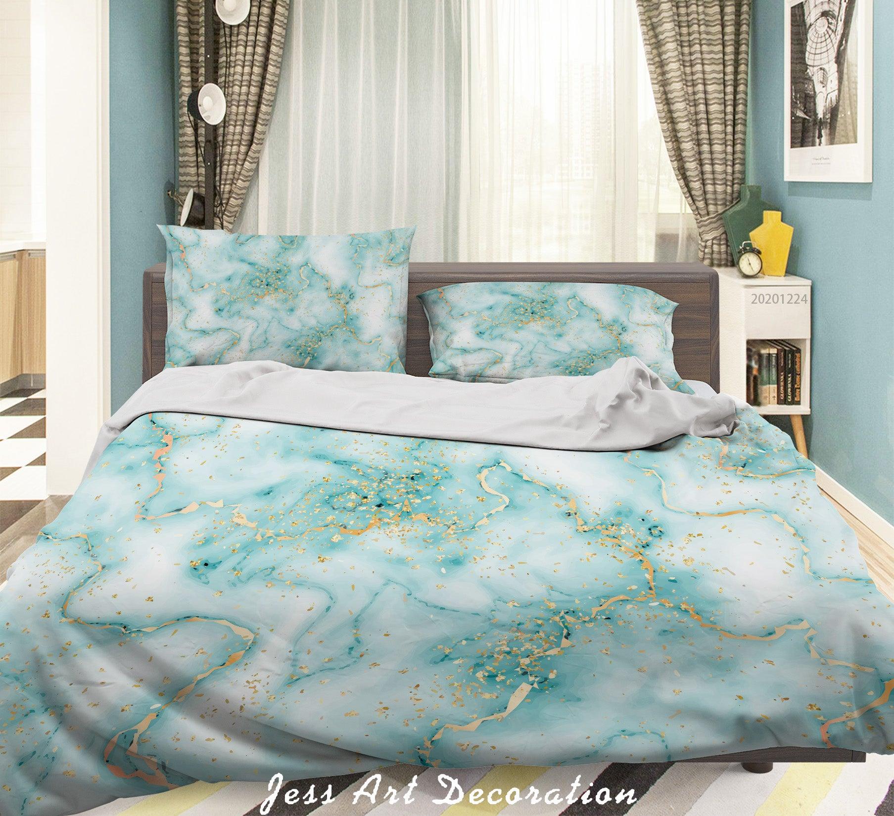 3D Watercolor Green Marble Quilt Cover Set Bedding Set Duvet Cover Pillowcases 67 LQH- Jess Art Decoration