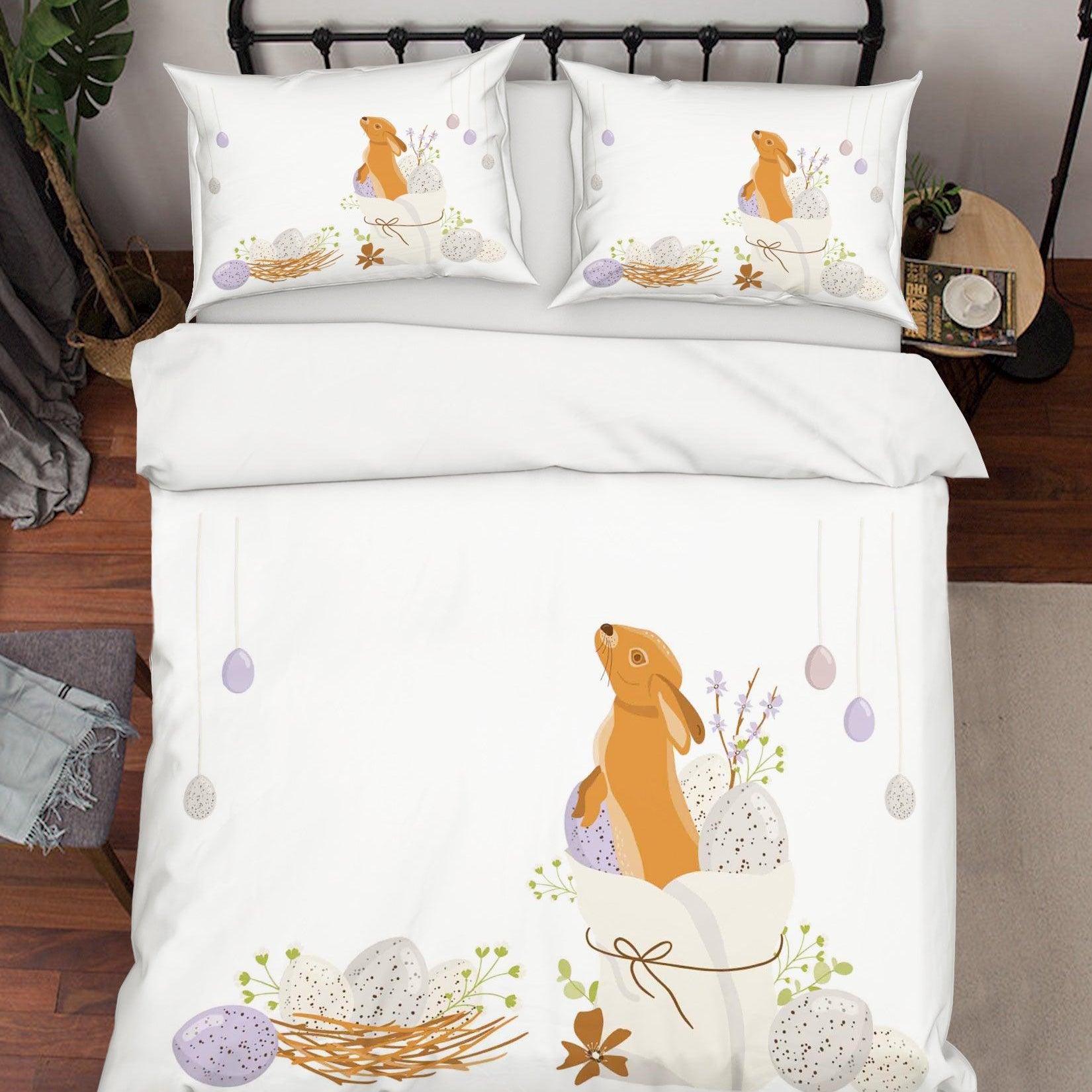 3D White Rabbit Eggs Floral Quilt Cover Set Bedding Set Duvet Cover Pillowcases SF61- Jess Art Decoration