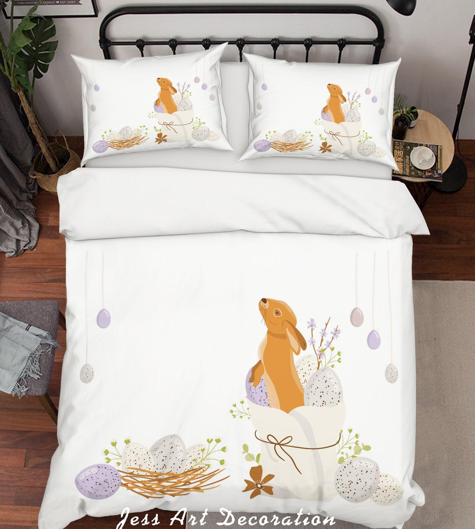 3D White Rabbit Eggs Floral Quilt Cover Set Bedding Set Duvet Cover Pillowcases SF61- Jess Art Decoration