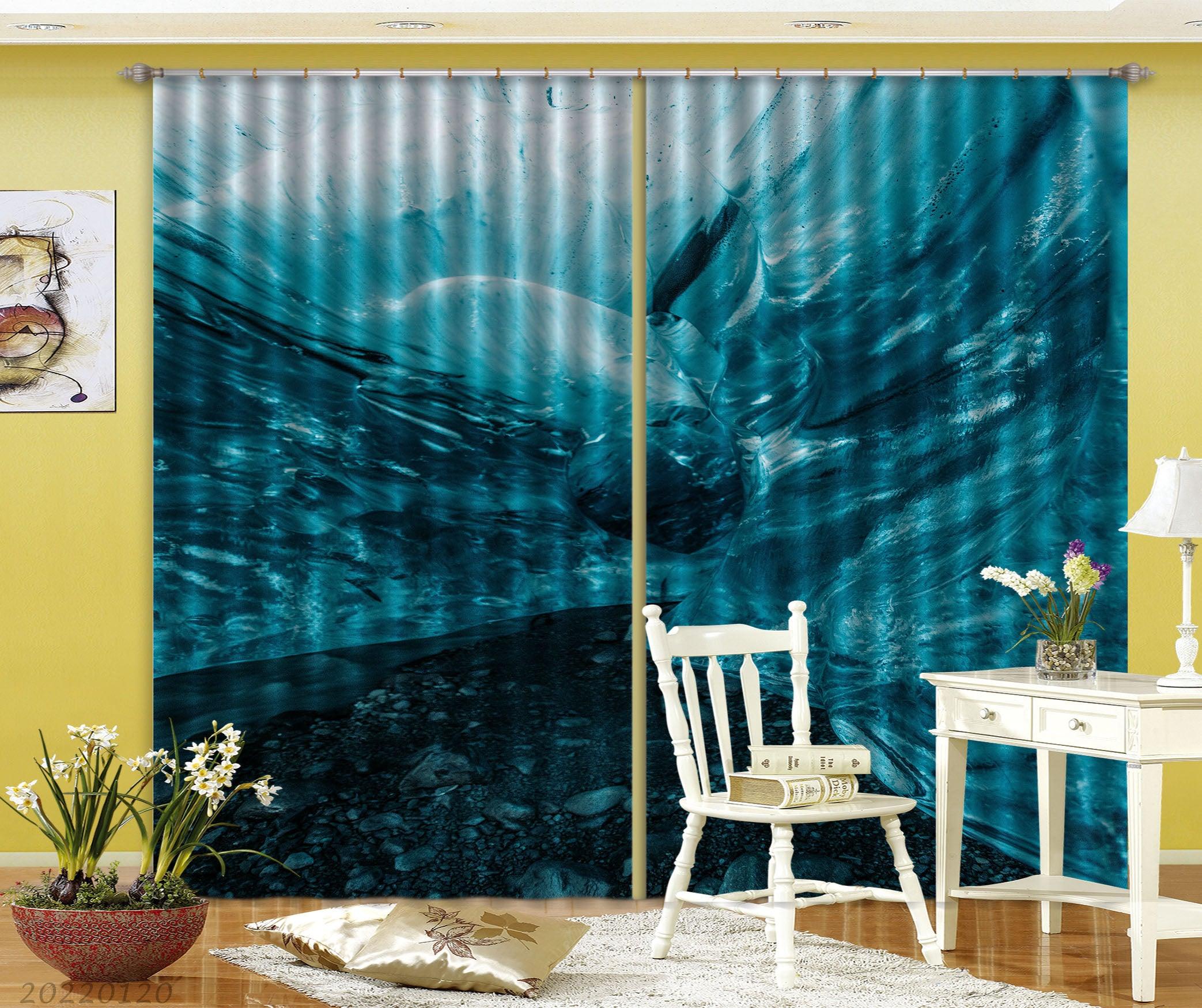 3D Abstract Blue Ocean Curtains and Drapes GD 1560- Jess Art Decoration