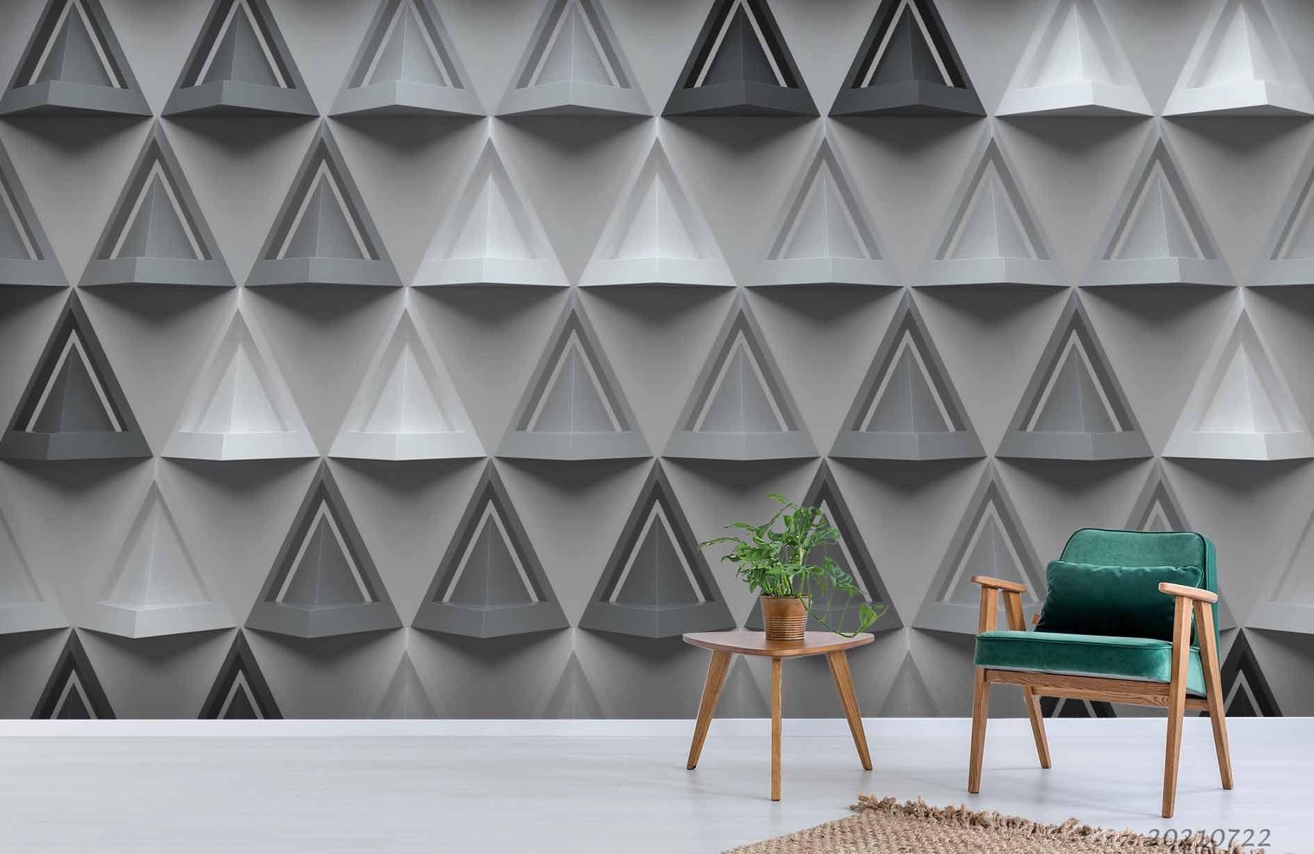 3D Grey Geometric Triangle Wall Mural Wallpaper LQH 318- Jess Art Decoration