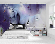3D Unicorn Fairy Purple Flower Field Forest Wall Mural Wallpaper GD 2640- Jess Art Decoration