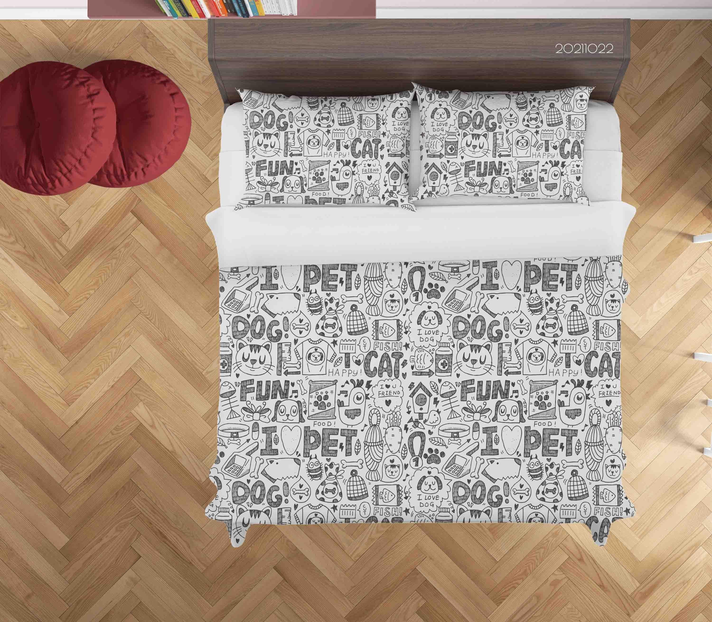 3D Abstract Cat Dog Graffiti Quilt Cover Set Bedding Set Duvet Cover Pillowcases 90- Jess Art Decoration