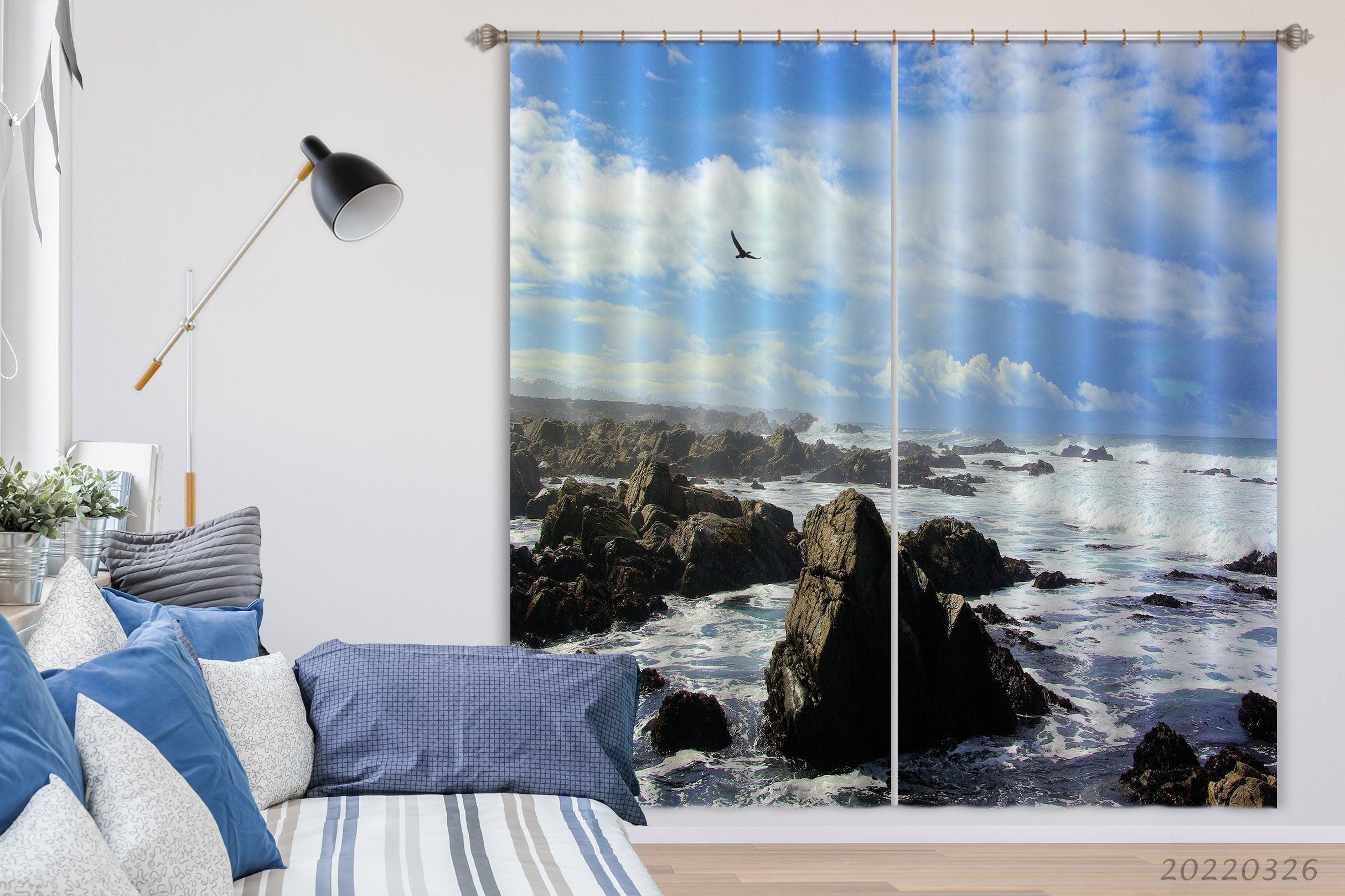 3D Landscape Sea Coast Reef Wave Curtains and Drapes GD 3068- Jess Art Decoration