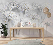 3D Hand Drawn White Floral Wall Mural Wallpaper LQH 60- Jess Art Decoration