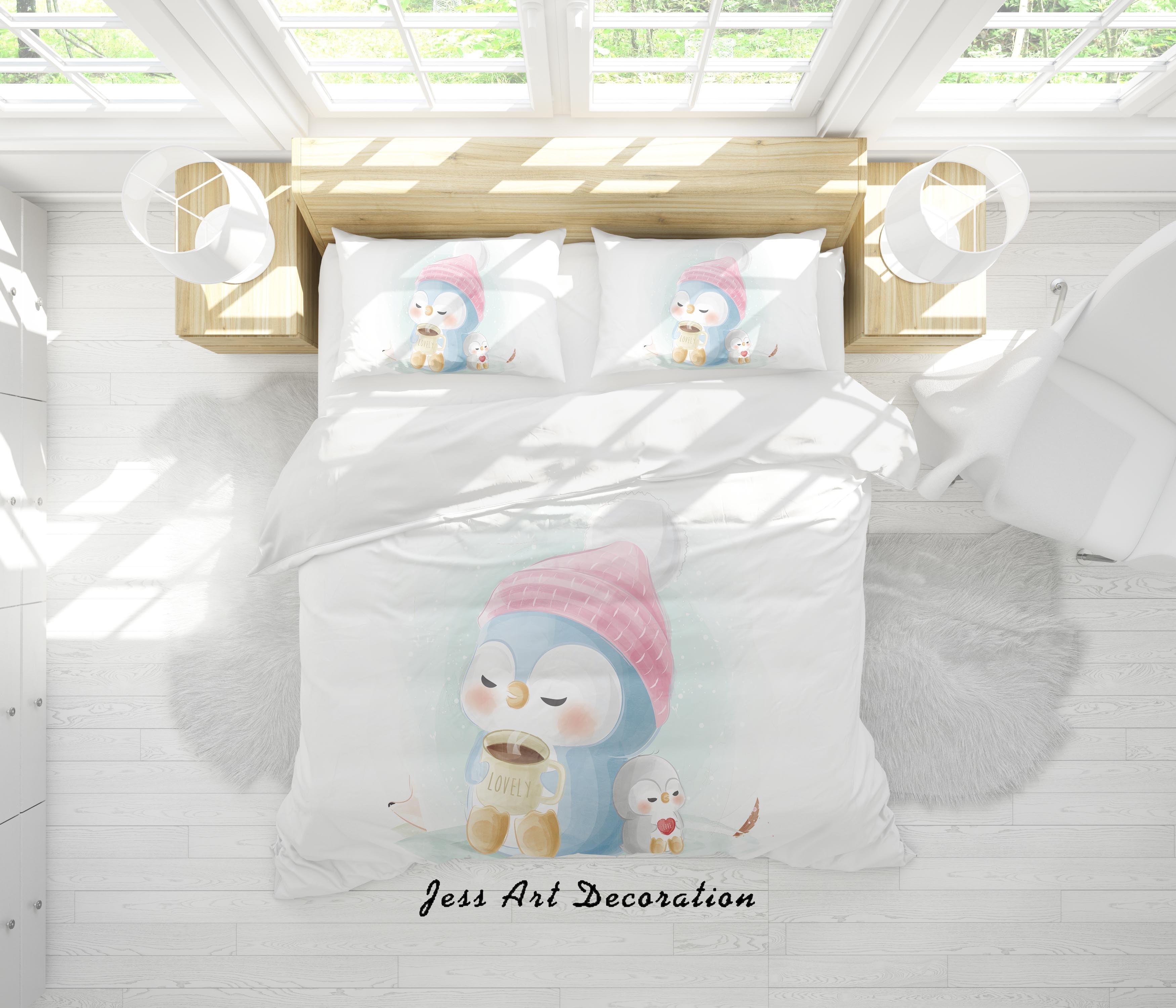 3D White Cartoon Penguin Quilt Cover Set Bedding Set Duvet Cover Pillowcases SF145- Jess Art Decoration