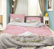 3D Cherry Blossom Floral Fuji Mountain Pink Quilt Cover Set Bedding Set Duvet Cover Pillowcases LXL- Jess Art Decoration