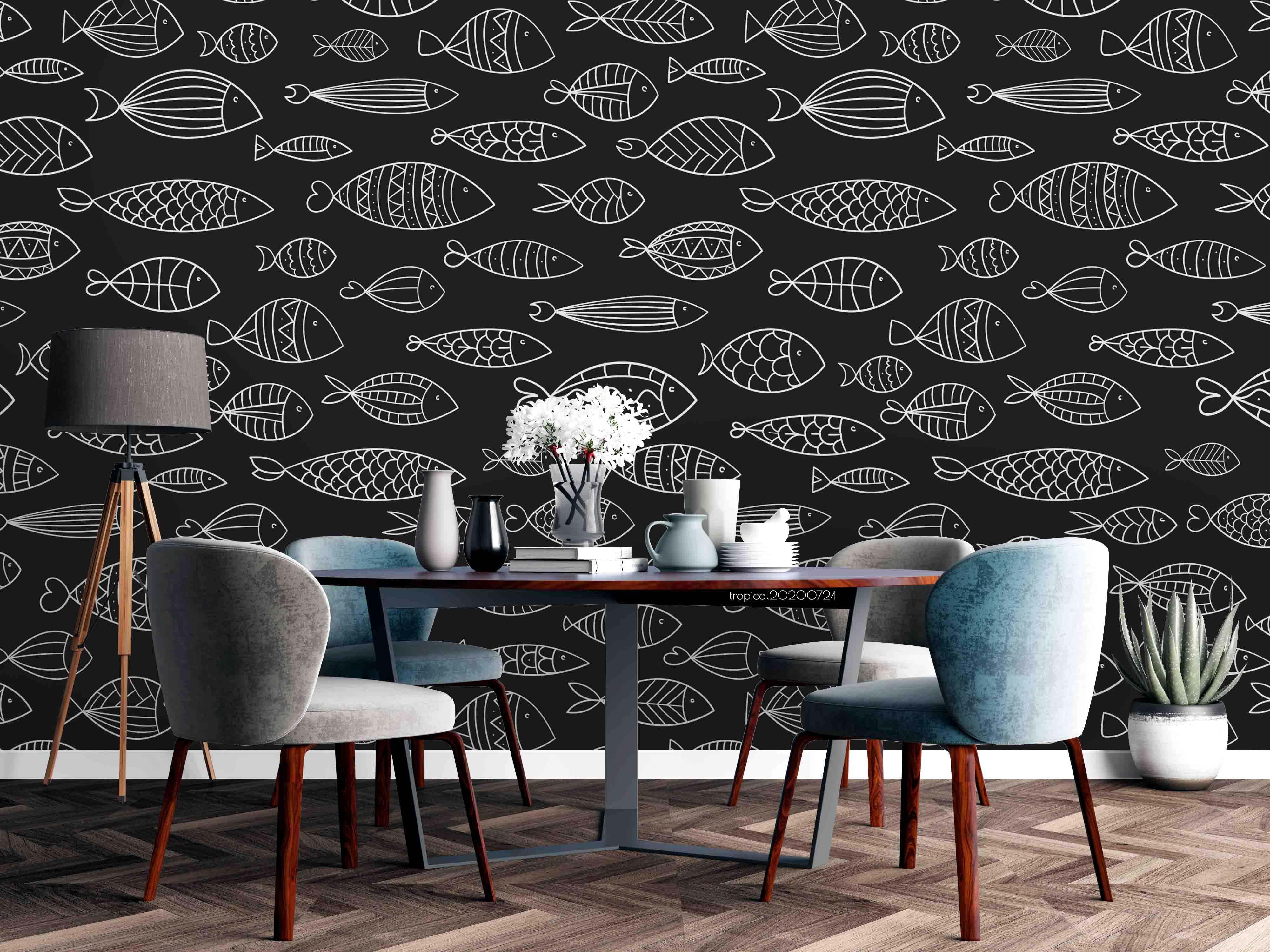 3D Hand Sketching Fish Pattern World Wall Mural Wallpaper LXL 545- Jess Art Decoration