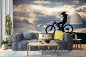 3D Dusk Ride Bike Silhouette Grassland Sky Wall Mural Wallpaper SWW1851- Jess Art Decoration