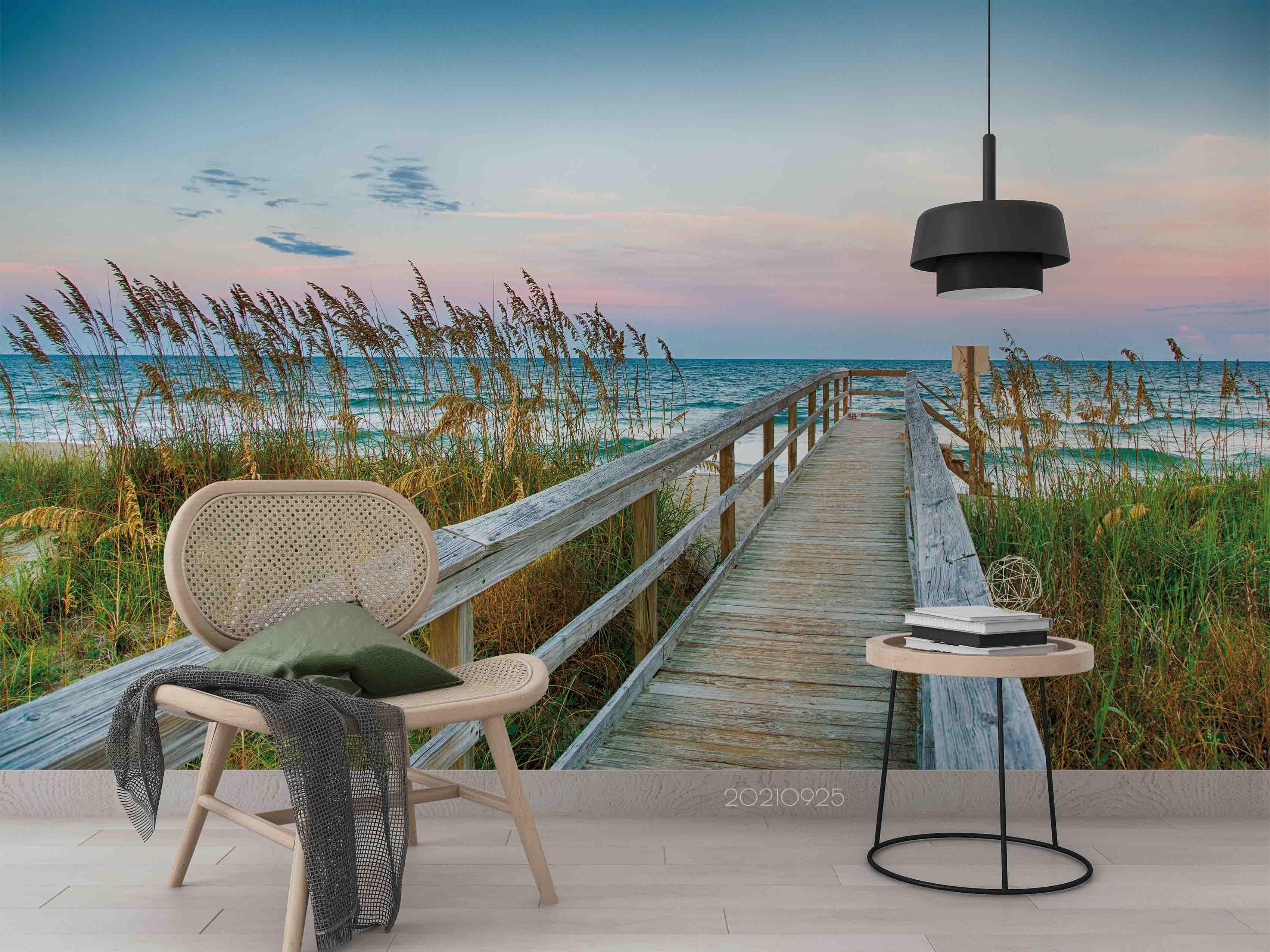 3D Beach Reed Grass Trestle Wall Mural Wallpaper LQH 194- Jess Art Decoration
