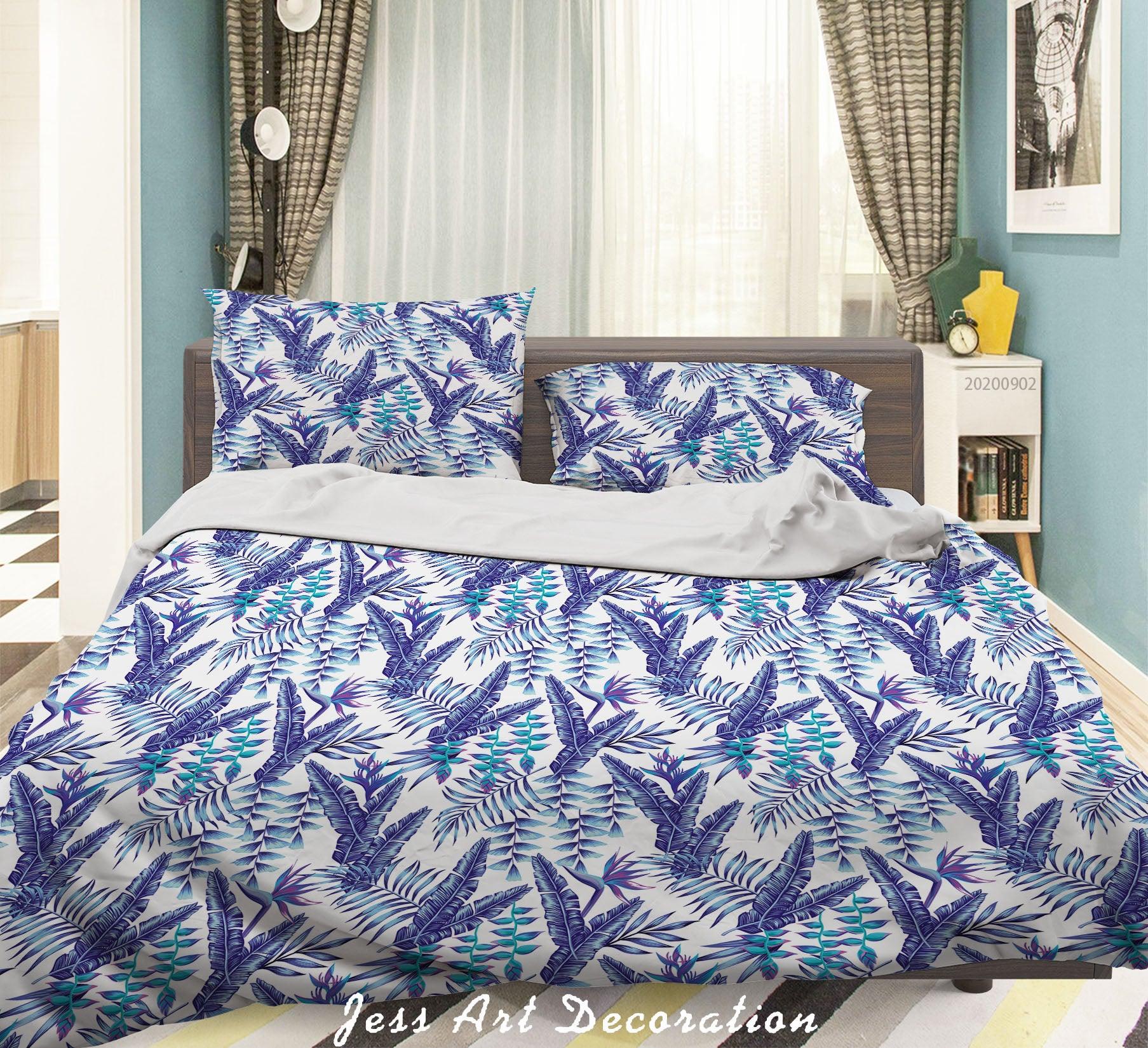 3D Blue Leaves Pattern Quilt Cover Set Bedding Set Duvet Cover Pillowcases WJ 1411- Jess Art Decoration