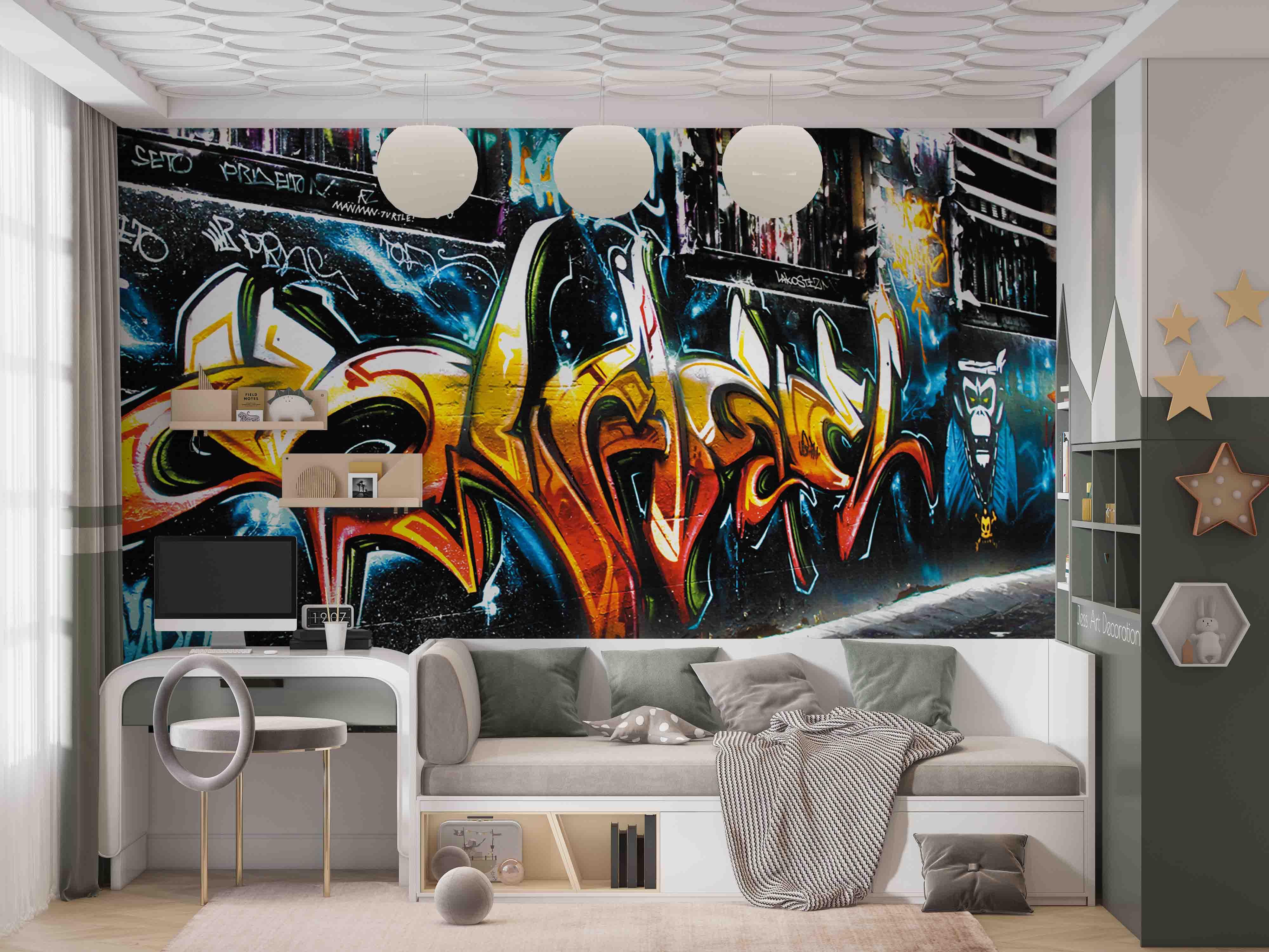 Graffiti Alphabet Orangutan Wallpaper typography graffiti wall mural for teen room or studio - view 3