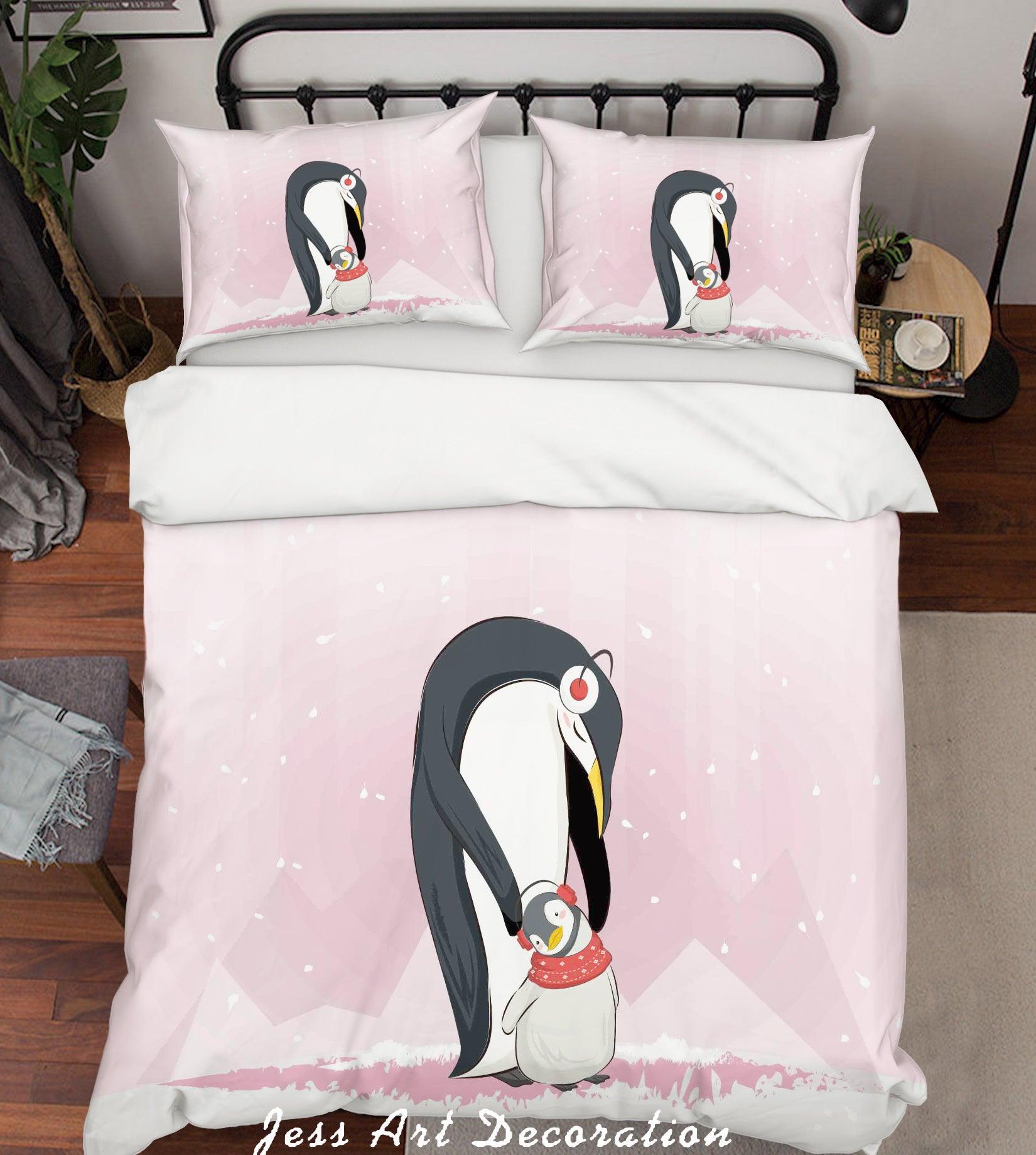3D Pink Penguin Quilt Cover Set Bedding Set Duvet Cover Pillowcases SF67- Jess Art Decoration
