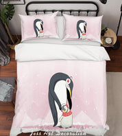 3D Pink Penguin Quilt Cover Set Bedding Set Duvet Cover Pillowcases SF67- Jess Art Decoration