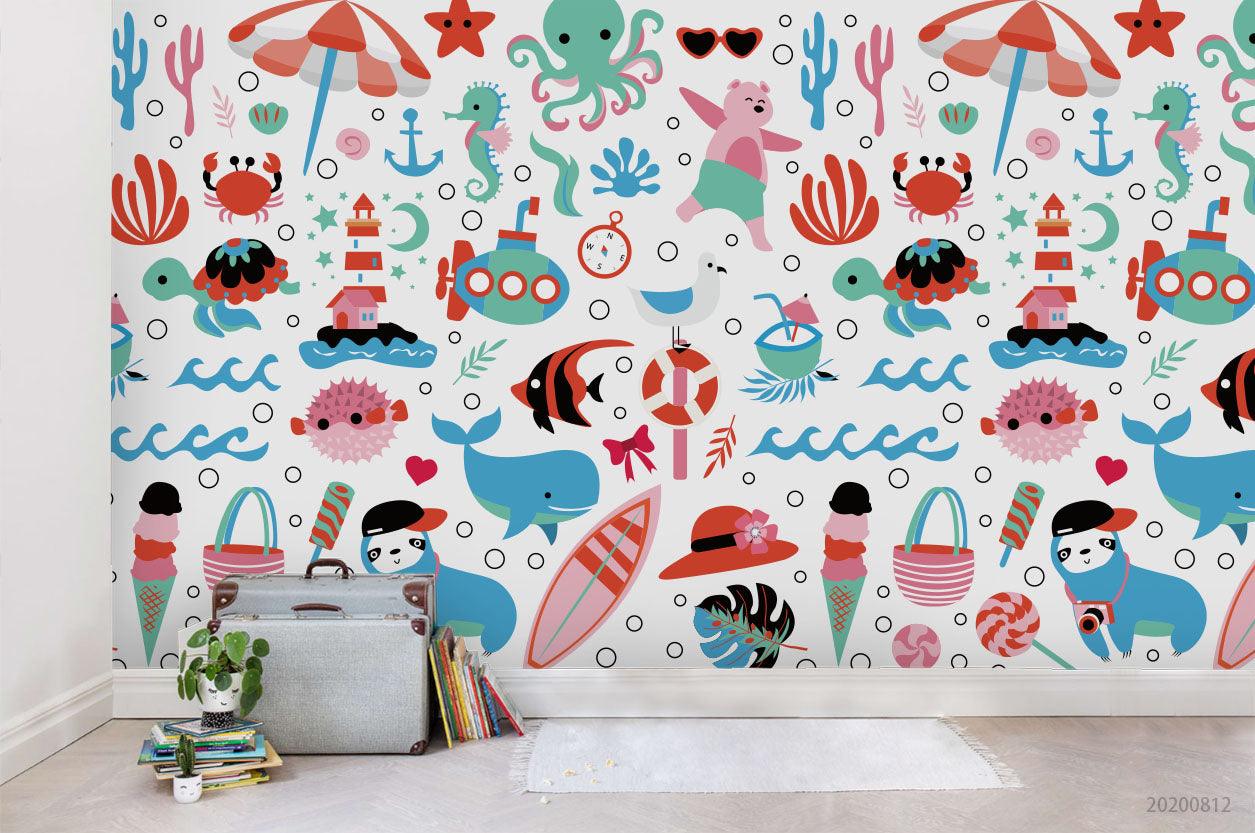 3D Cartoon Colorful Ocean World Wall Mural Wallpaper LXL 1133- Jess Art Decoration