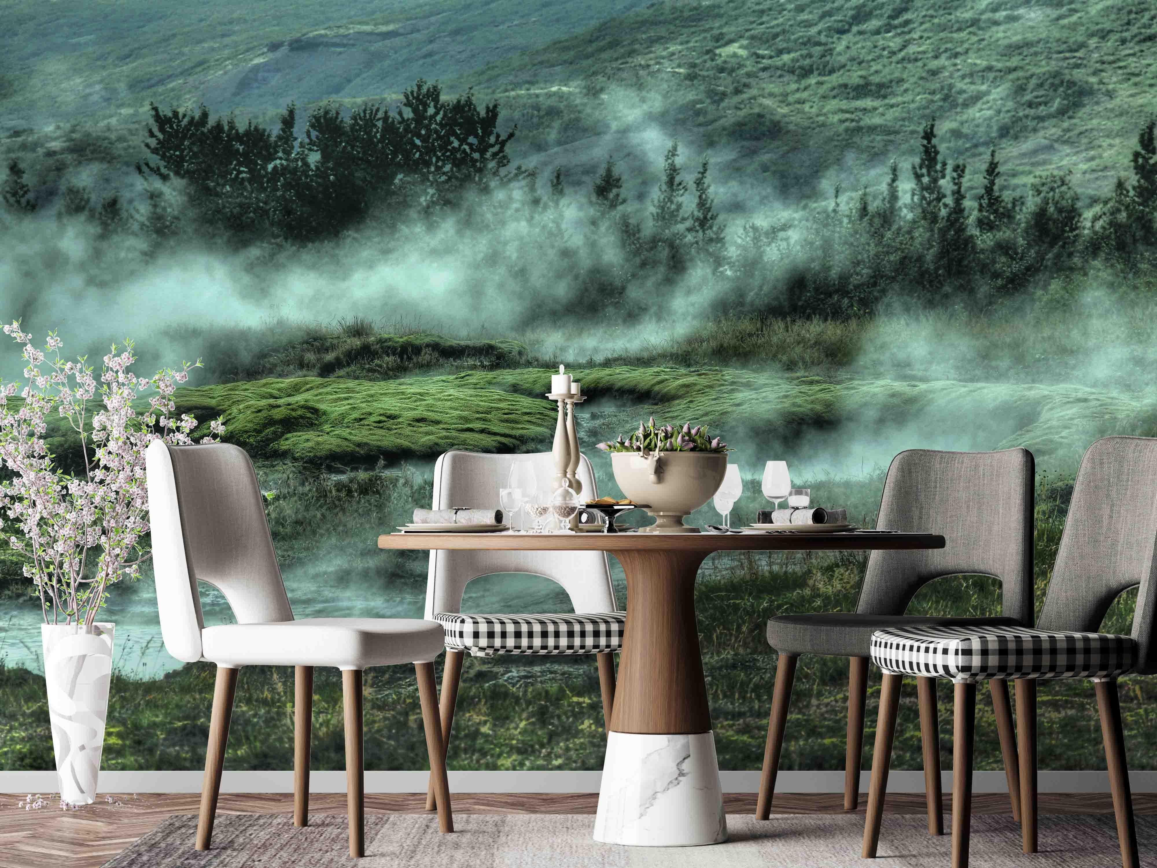 3D Green Hill Forest Grass Fog Wall Mural Wallpaper SF66- Jess Art Decoration