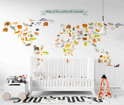 3D Hand Drawn World Map Animals Wall Mural Wallpaper LQH 152- Jess Art Decoration