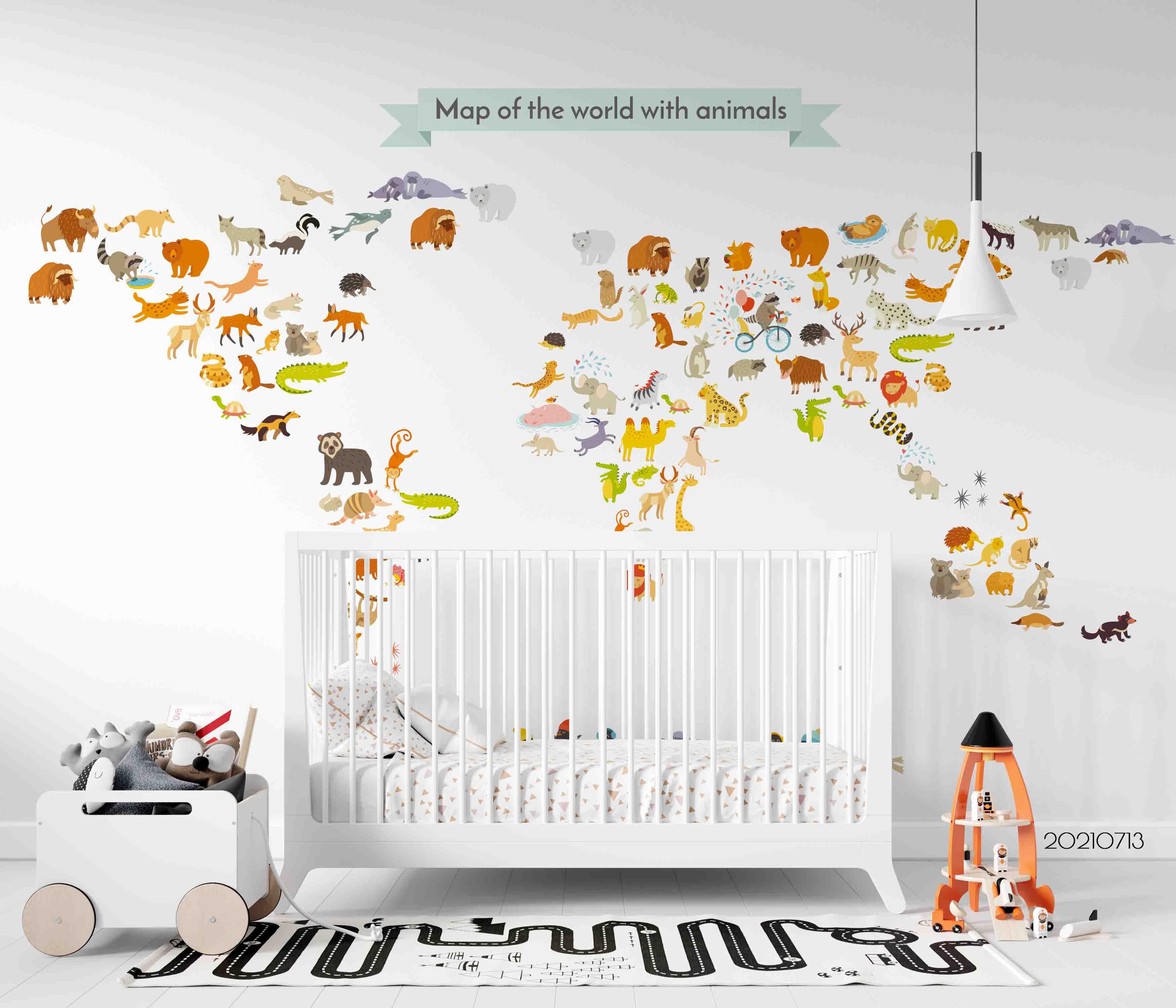 3D Hand Drawn World Map Animals Wall Mural Wallpaper LQH 152- Jess Art Decoration