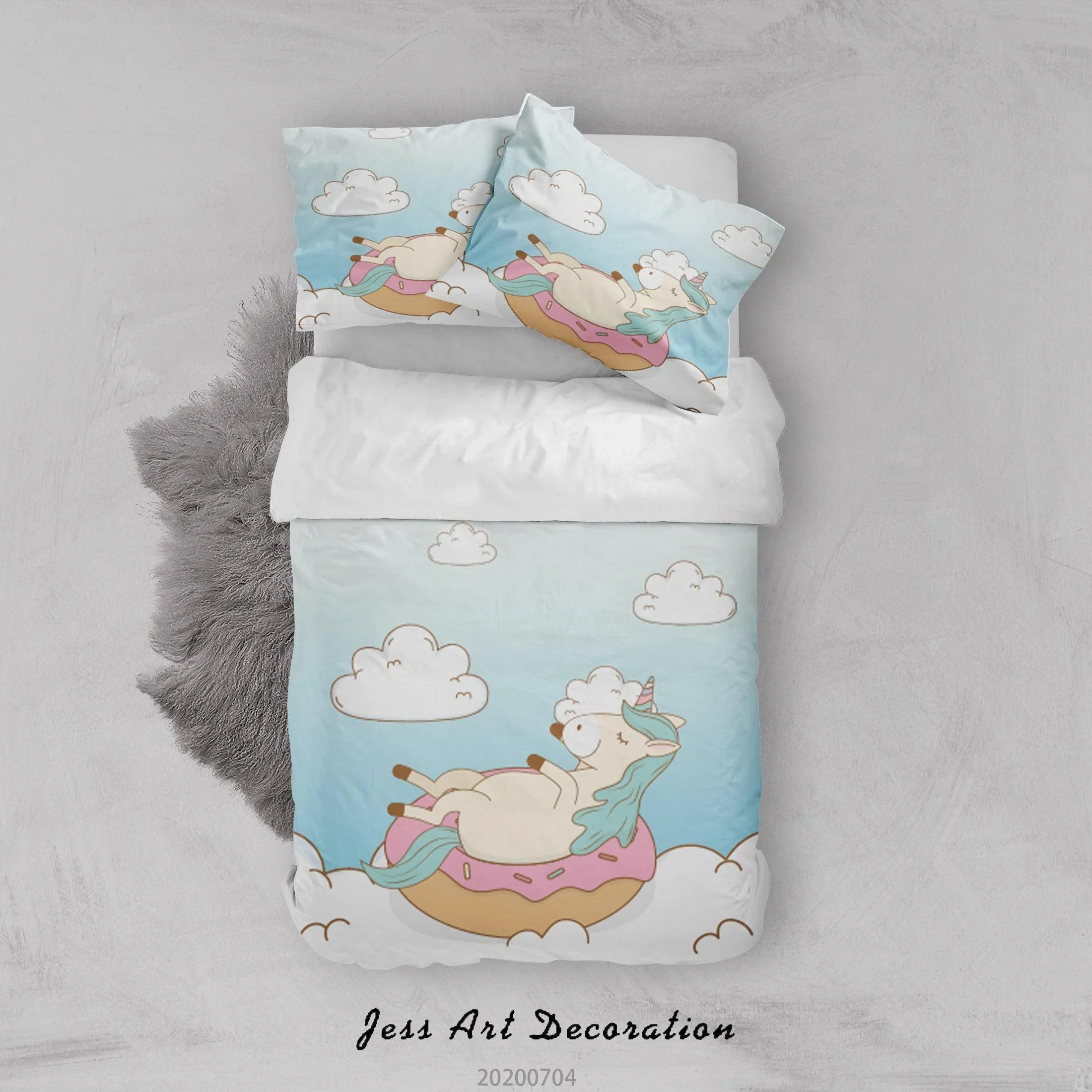 3D Blue Unicorn Quilt Cover Set Bedding Set Duvet Cover Pillowcases SF- Jess Art Decoration