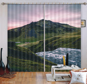 3D Landscape Mountain Green Grass River Curtains and Drapes GD 4197- Jess Art Decoration