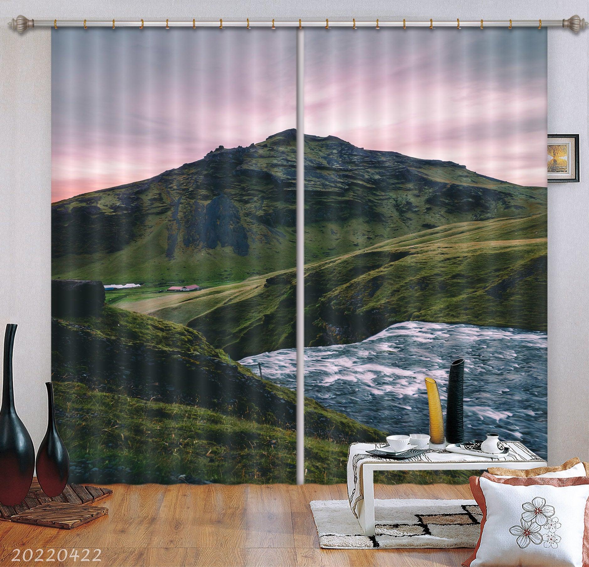 3D Landscape Mountain Green Grass River Curtains and Drapes GD 4197- Jess Art Decoration