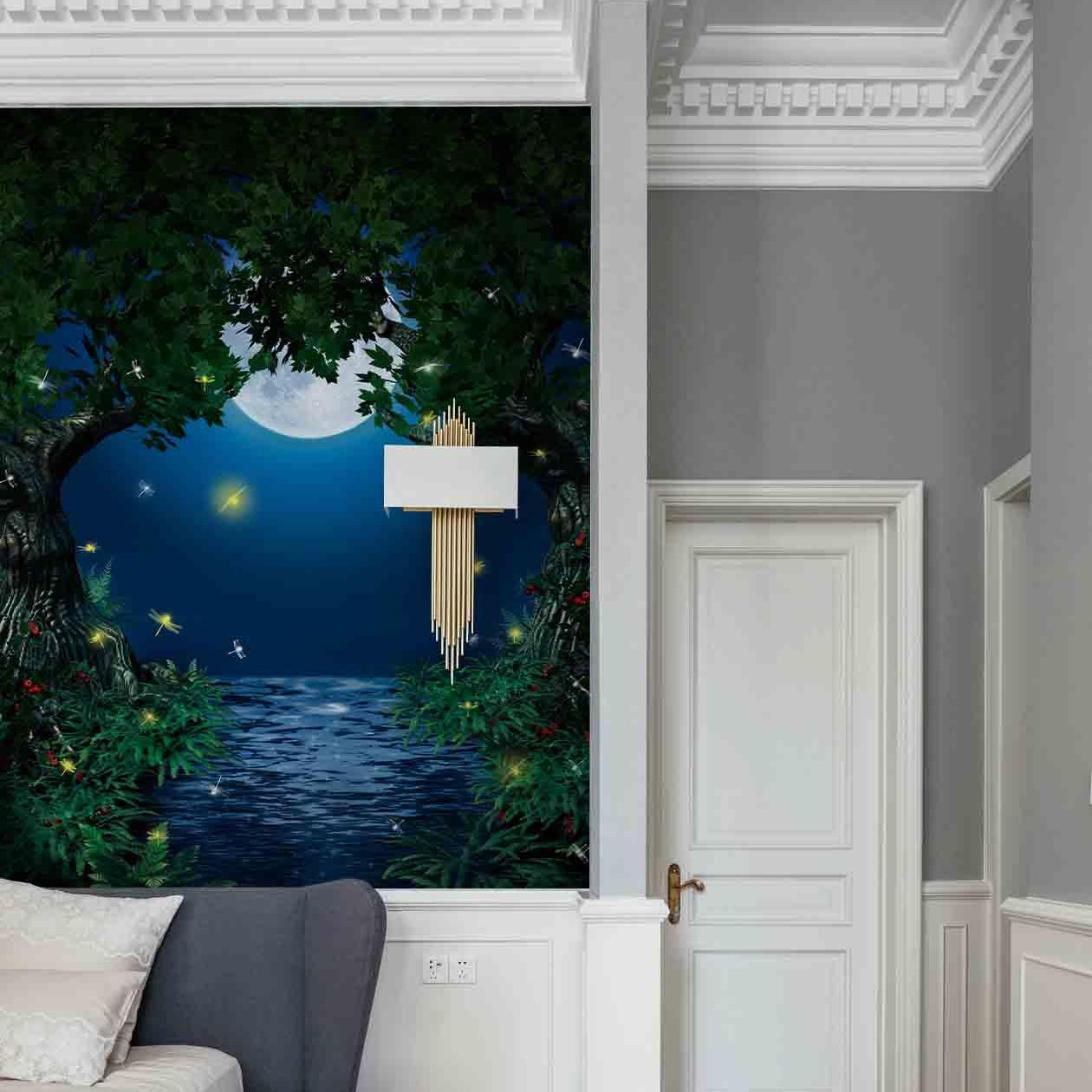 3D Tree Moon Dragonfly Night Wall Mural Wallpaper 09- Jess Art Decoration