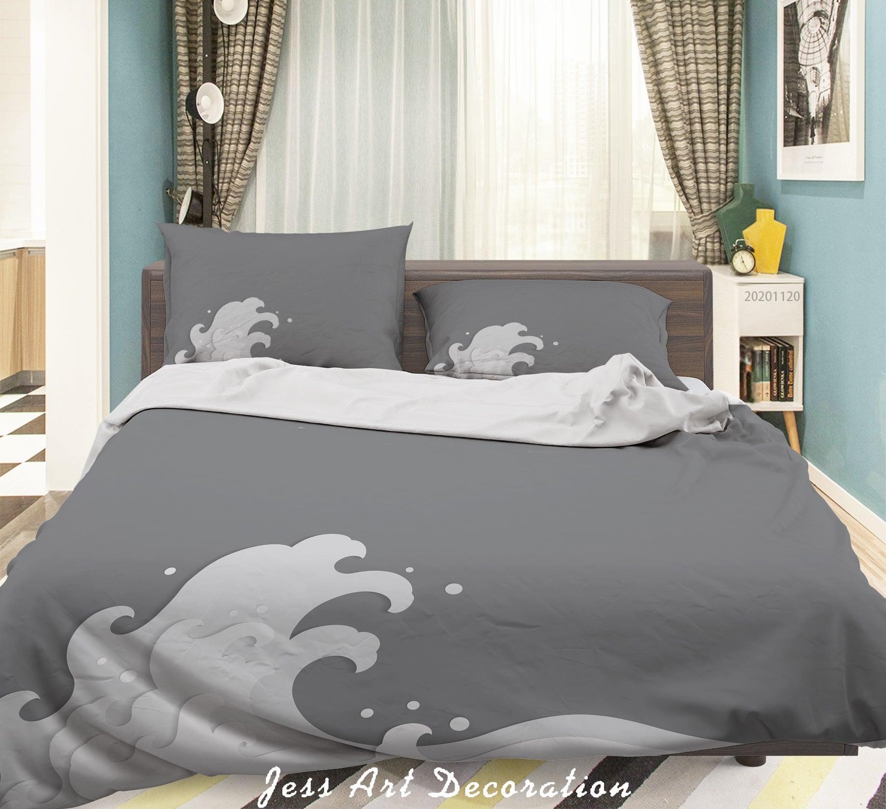 3D Abstract Grey Sea Wave Quilt Cover Set Bedding Set Duvet Cover Pillowcases LXL- Jess Art Decoration