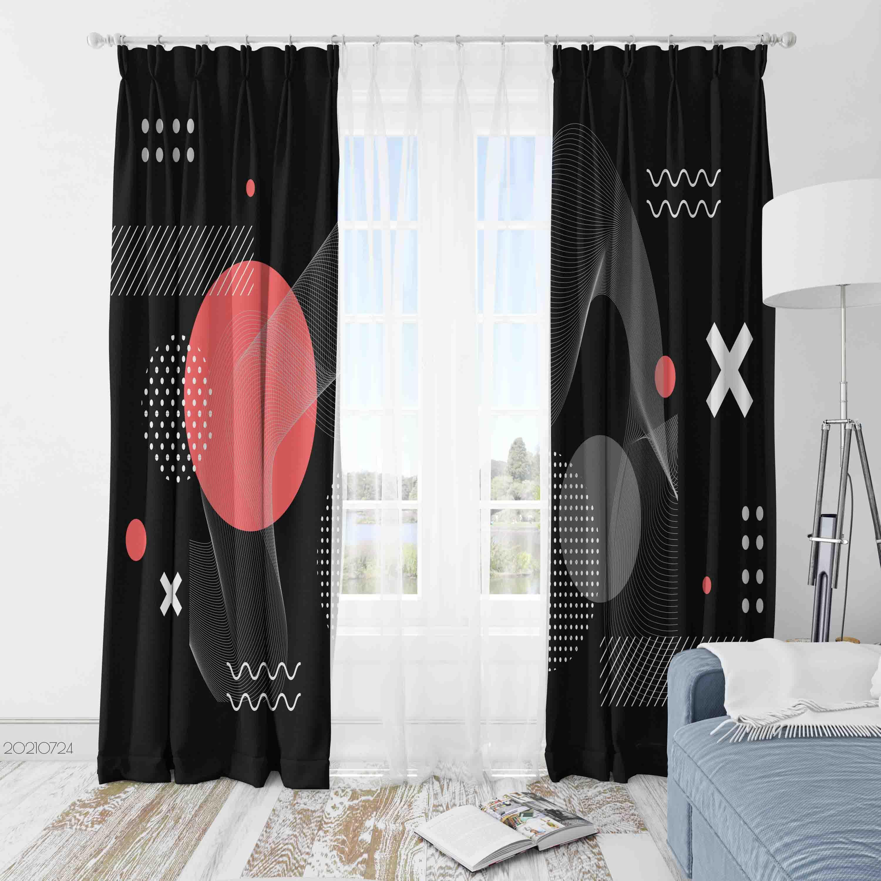 3D Abstract Black Geometry Curtains and Drapes LQH 44- Jess Art Decoration