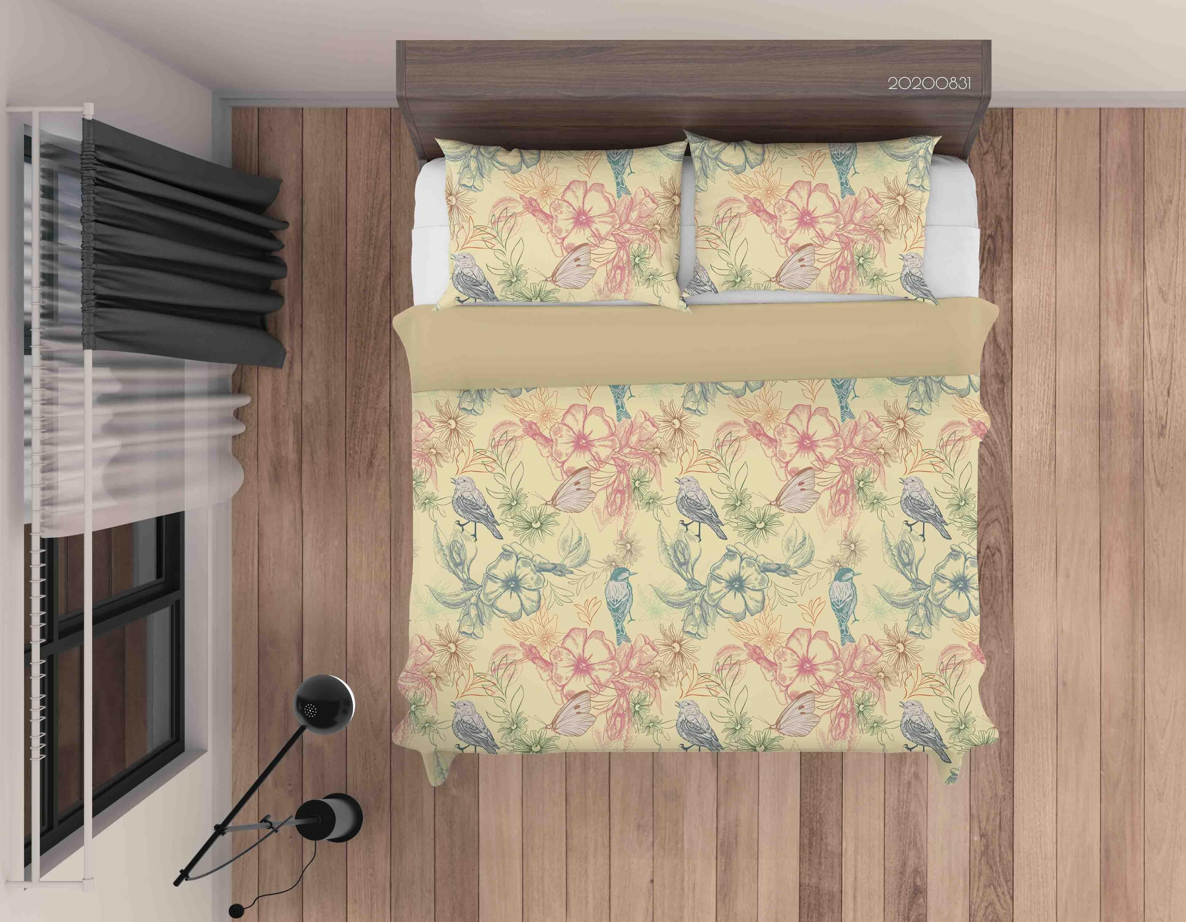 3D Hand Drawn Flowers Animals Quilt Cover Set Bedding Set Duvet Cover Pillowcases WJ 3439- Jess Art Decoration
