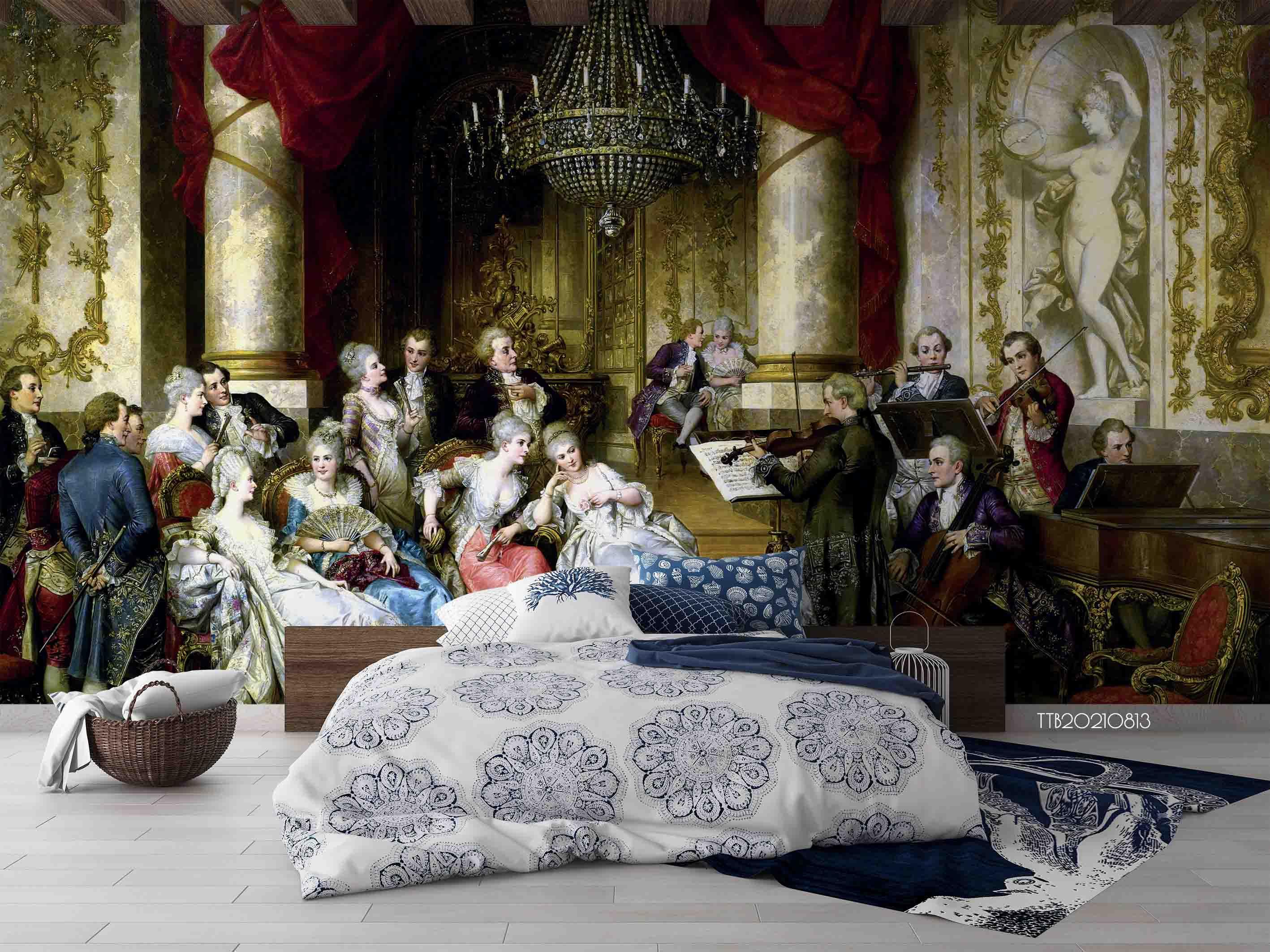 3D European Style Oil Painting Palace Lady Concert Wall Mural Wallpaper SWW5090- Jess Art Decoration