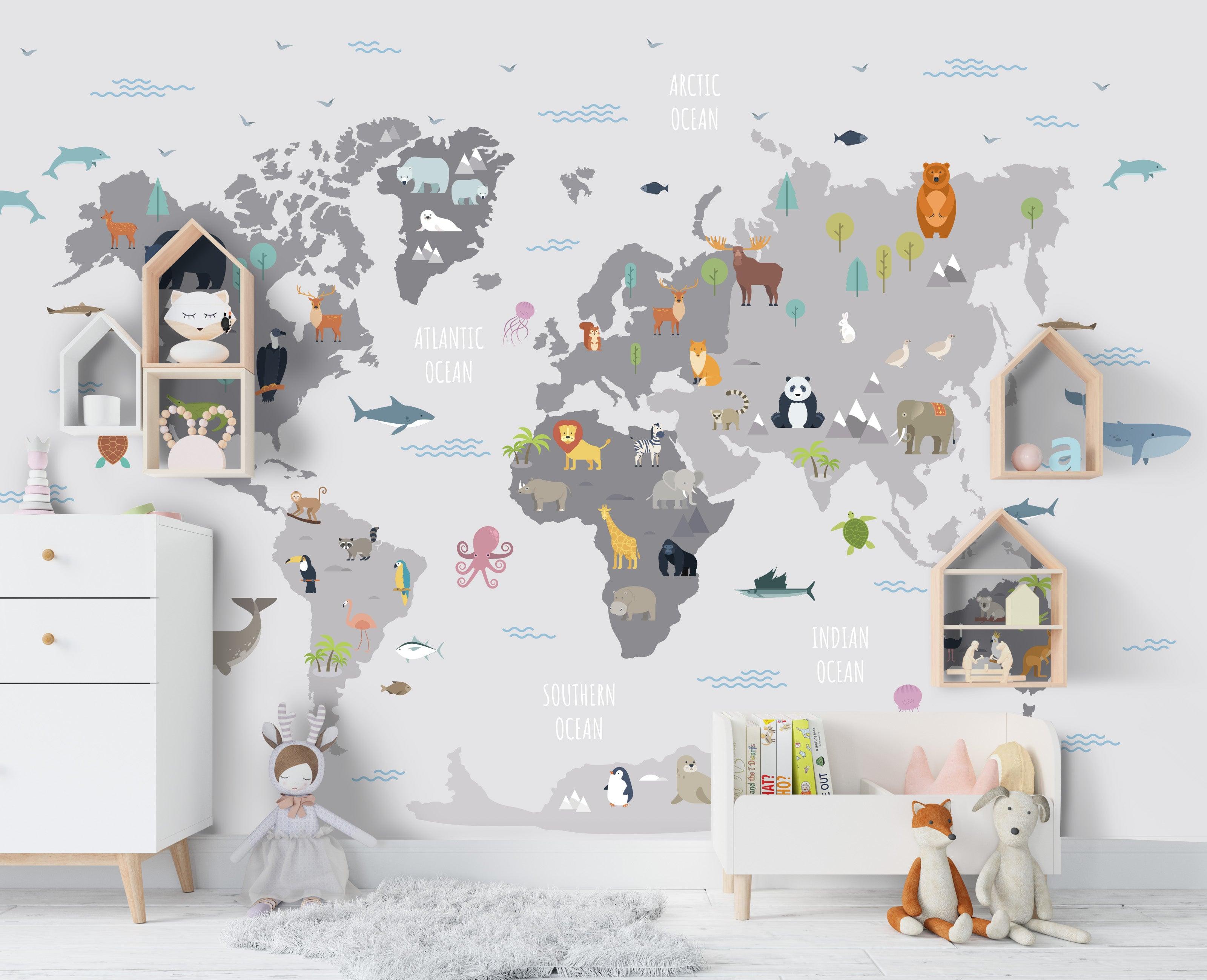 3D Cartoon Children's World Map Wall Mural Wallpaper 67- Jess Art Decoration
