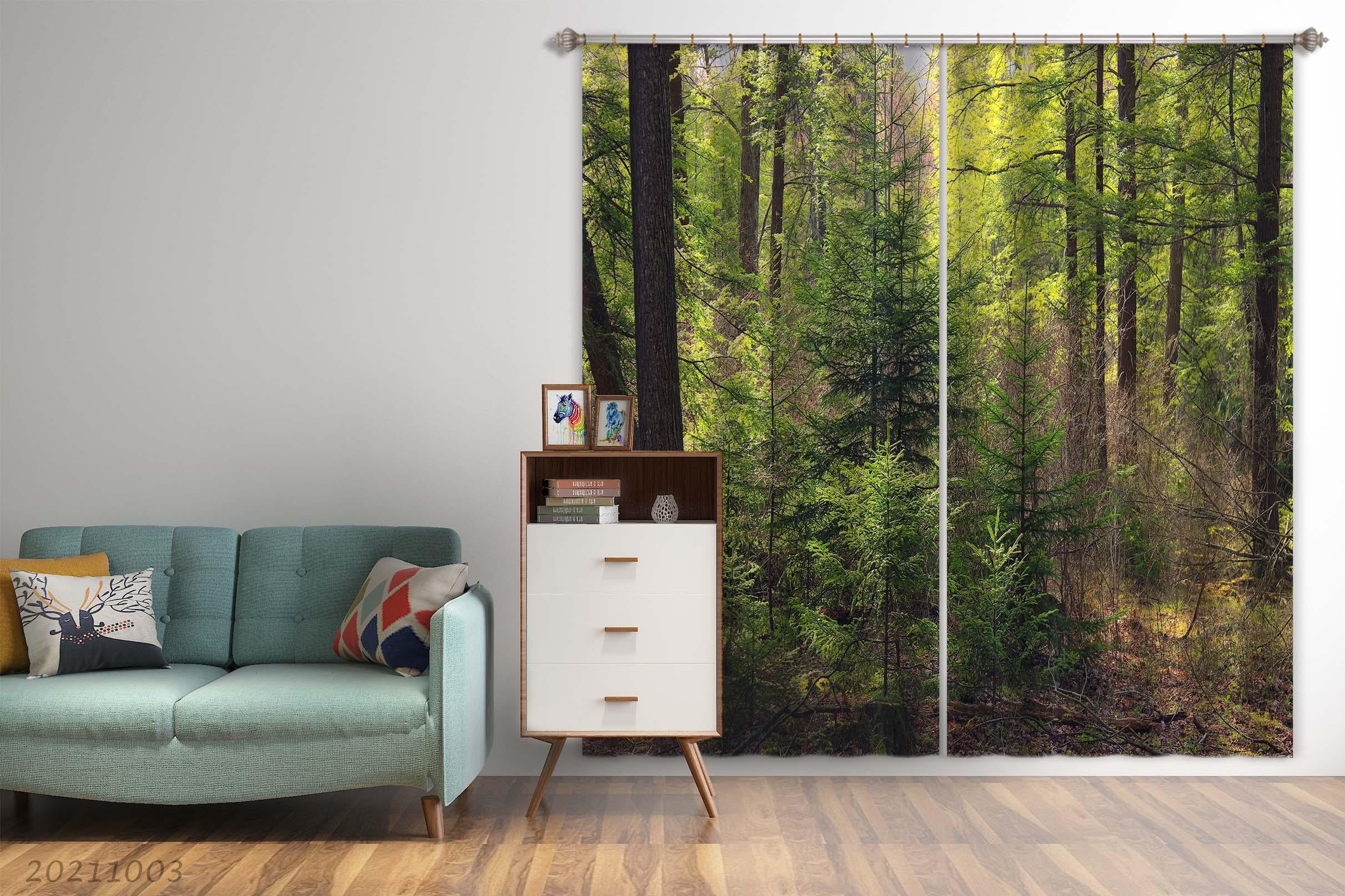 3D Green Forest Tree Nature Landscape Curtains and Drapes LQH 29- Jess Art Decoration