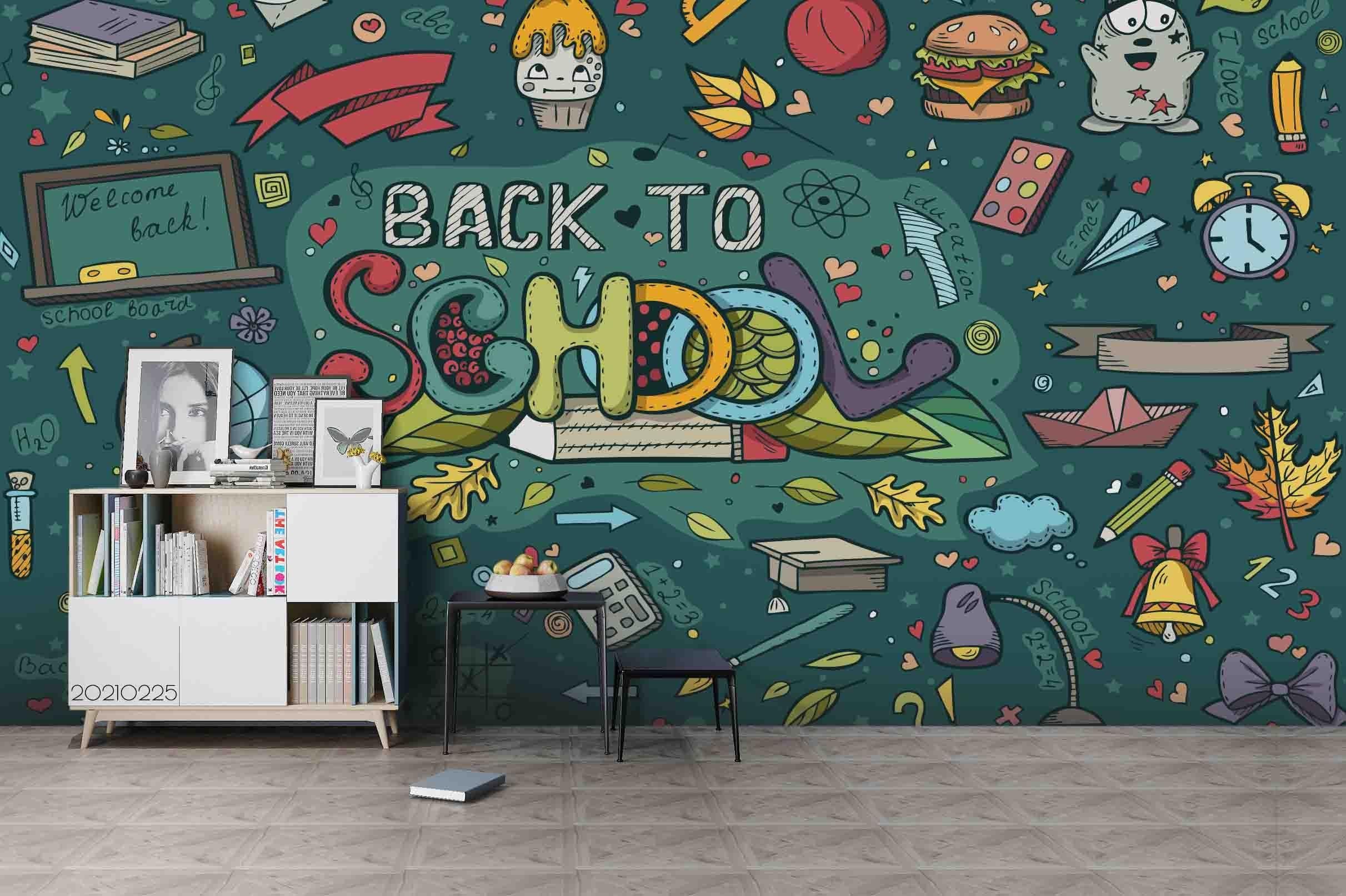 3D Cartoon Green School Food Wall Mural Wallpaper LQH 208- Jess Art Decoration