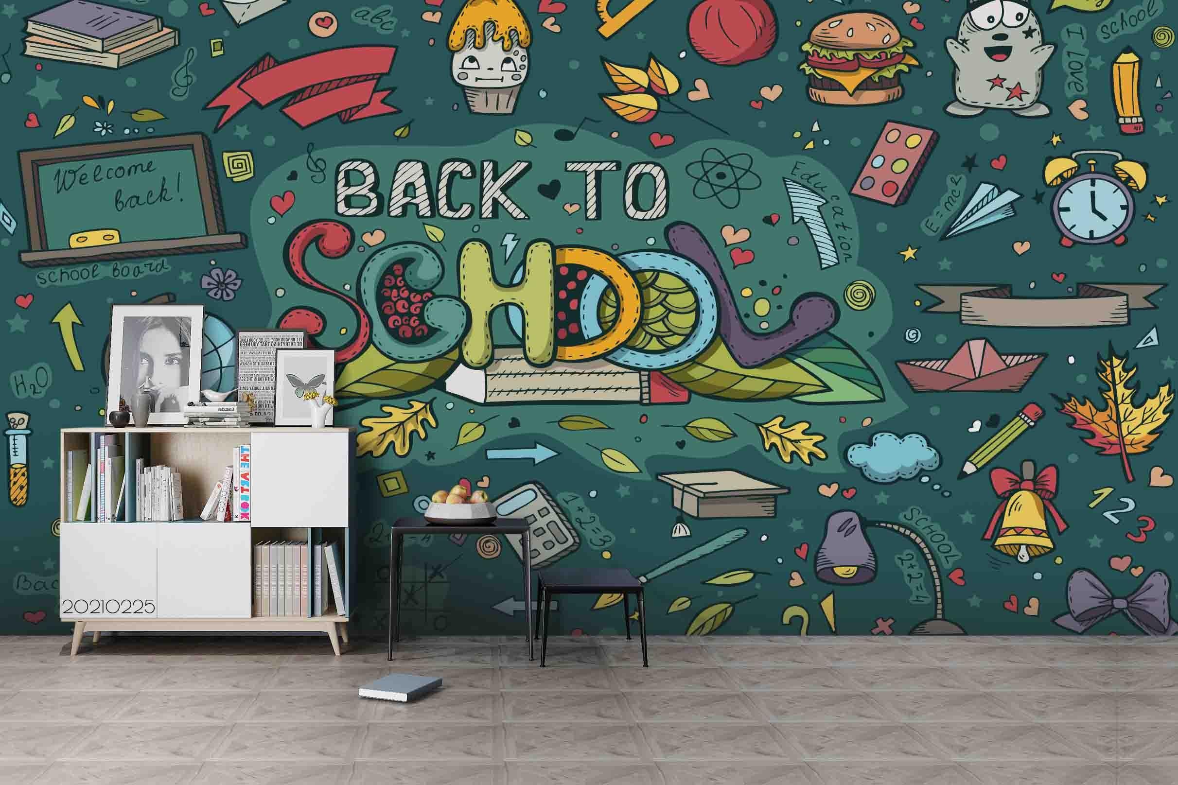 3D Cartoon Green School Food Wall Mural Wallpaper LQH 208- Jess Art Decoration