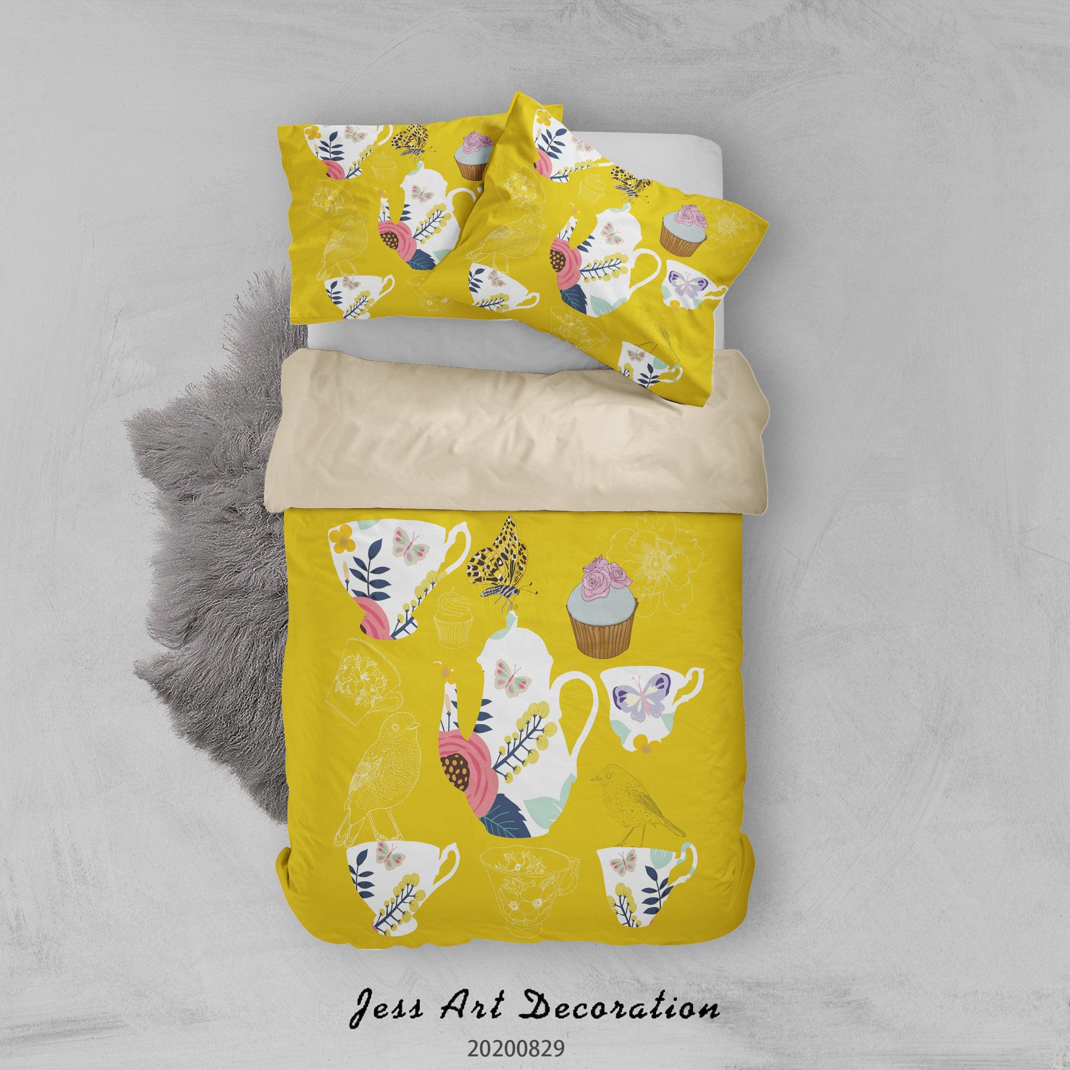 3D Abstract Hand Draw Cartoon Teapot Teacup Pattern Quilt Cover Set Bedding Set Duvet Cover Pillowcases WJ 3583- Jess Art Decoration