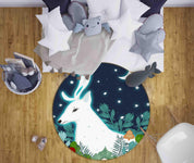 3D Cartoon Night Forest Animal Elk Kids Non-Slip Round Rug Mat 14- Jess Art Decoration