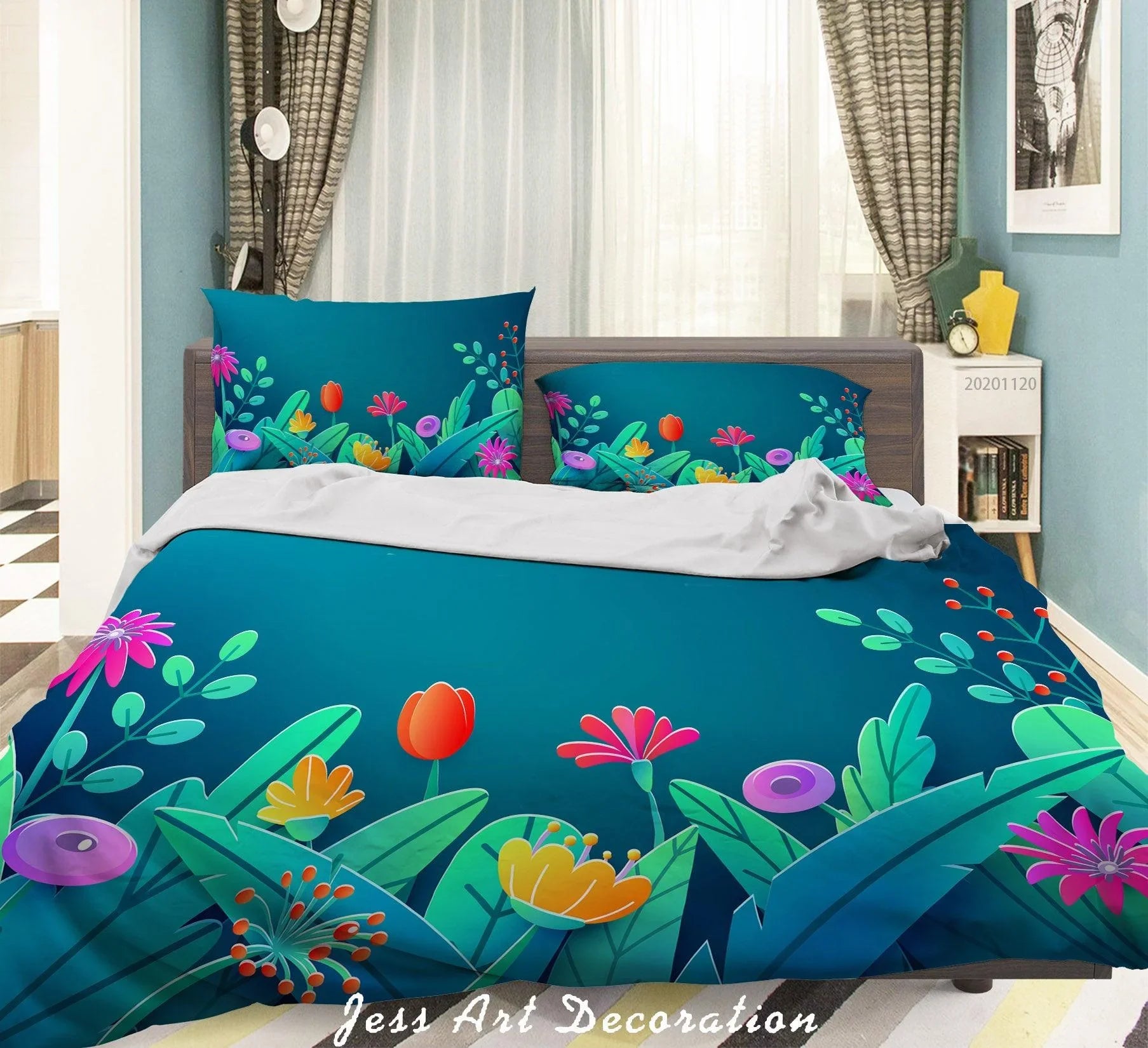 3D Hand Drawn Colorful Floral Plant Quilt Cover Set Bedding Set Duvet Cover Pillowcases LXL- Jess Art Decoration