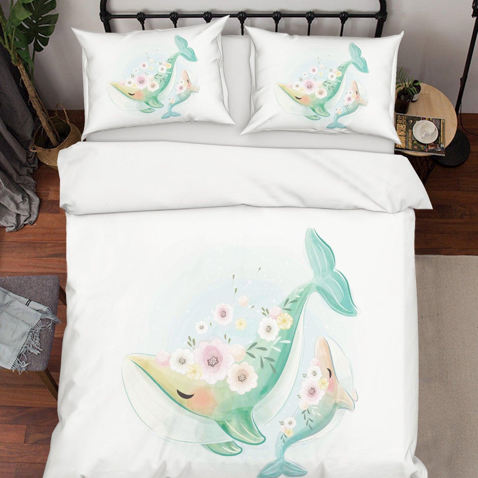 3D Whale Floral Quilt Cover Set Bedding Set Duvet Cover Pillowcases SF114- Jess Art Decoration