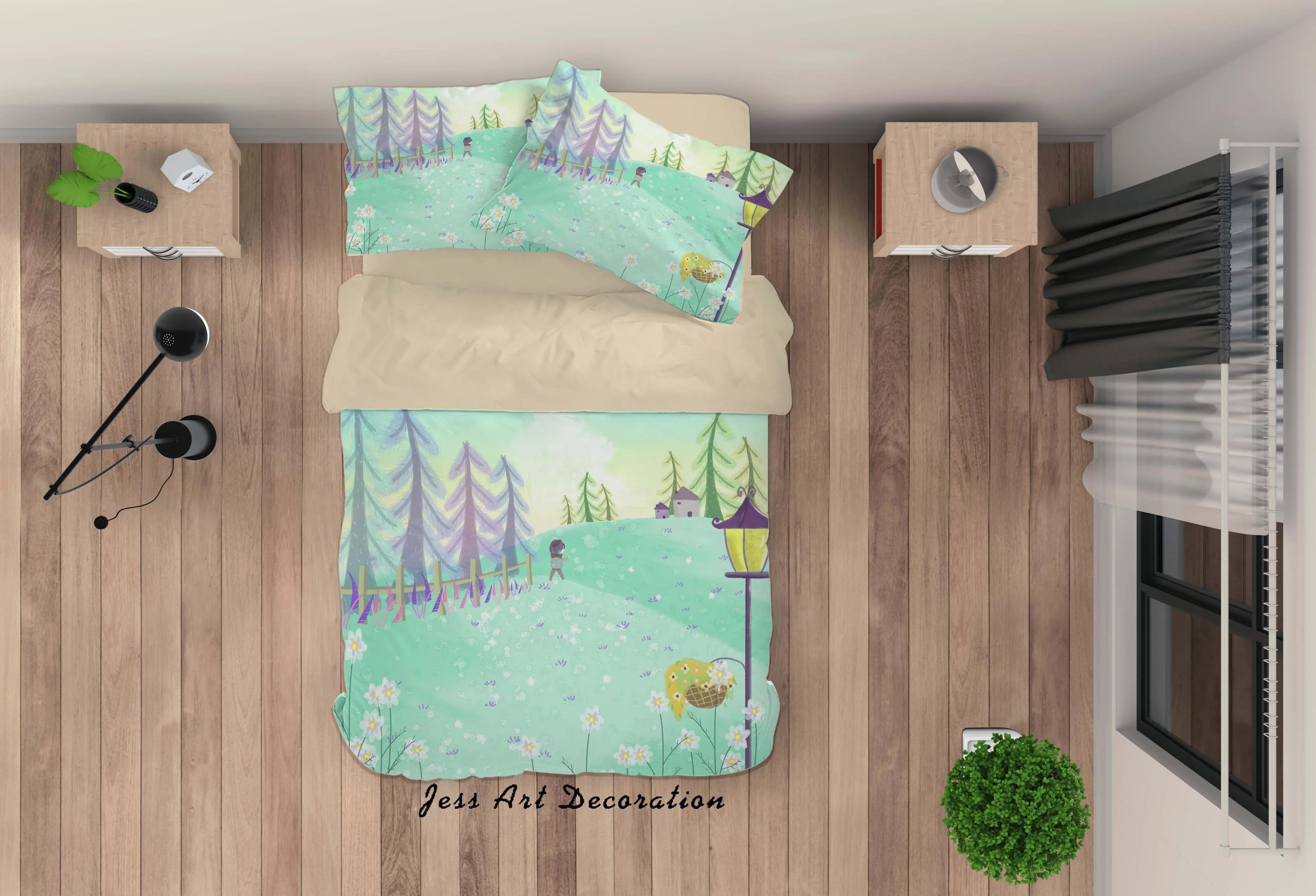 3D Cartoon Tree Lawn Street Lamp Quilt Cover Set Bedding Set Duvet Cover Pillowcases A604 LQH- Jess Art Decoration