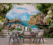 3D Old House Bridge Waterfall Flowers Sea Scenery Wall Mural Wallpaper GD 452- Jess Art Decoration