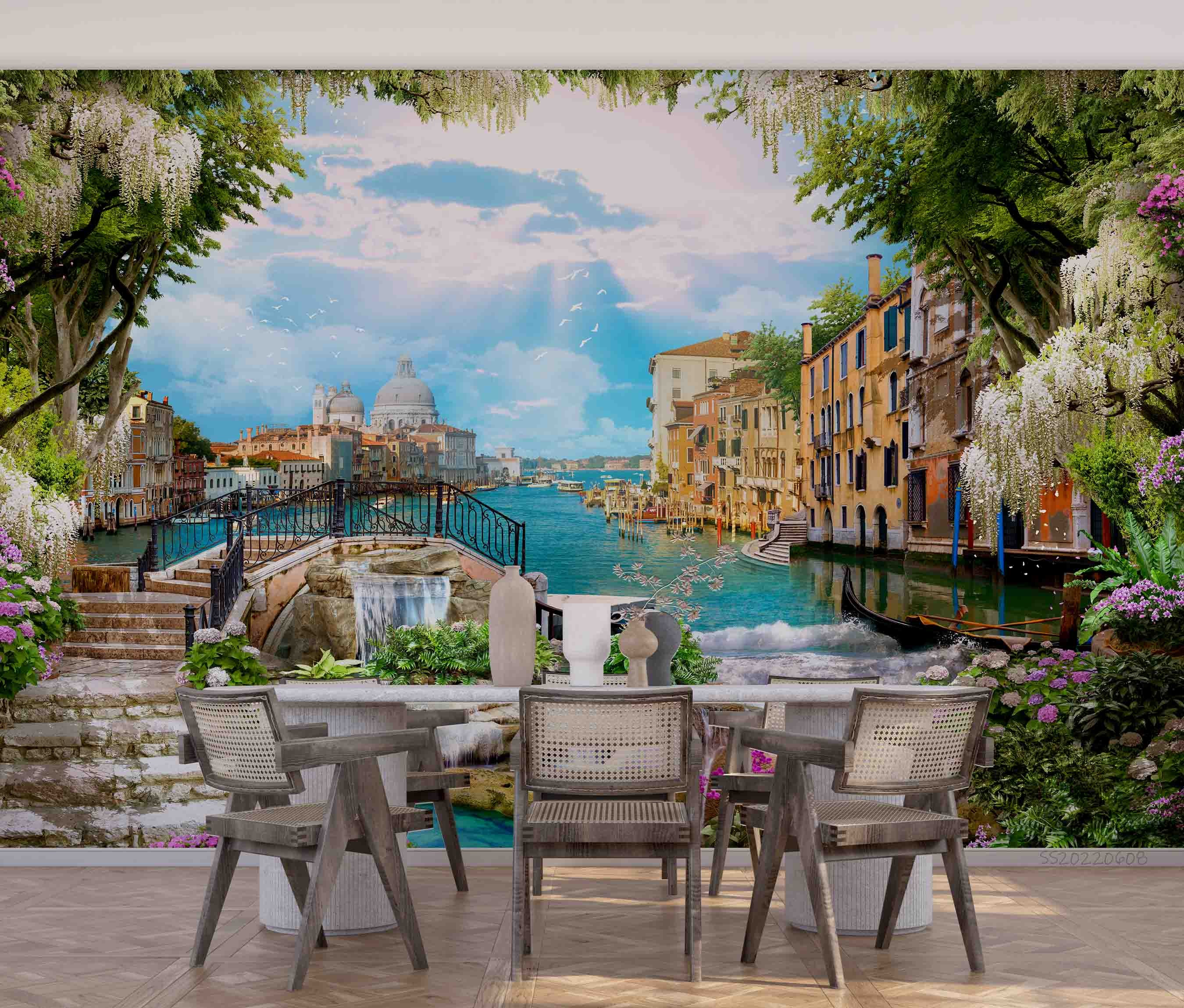 3D Old House Bridge Waterfall Flowers Sea Scenery Wall Mural Wallpaper GD 452- Jess Art Decoration