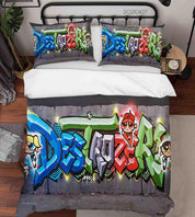 3D Abstract Colored Street Graffiti Quilt Cover Set Bedding Set Duvet Cover Pillowcases 72- Jess Art Decoration