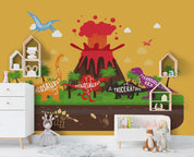 3D Hand Drawn Cartoon Dinosaur Volcano Coconut Tree Bones Wall Mural Wallpaper GD 1885- Jess Art Decoration